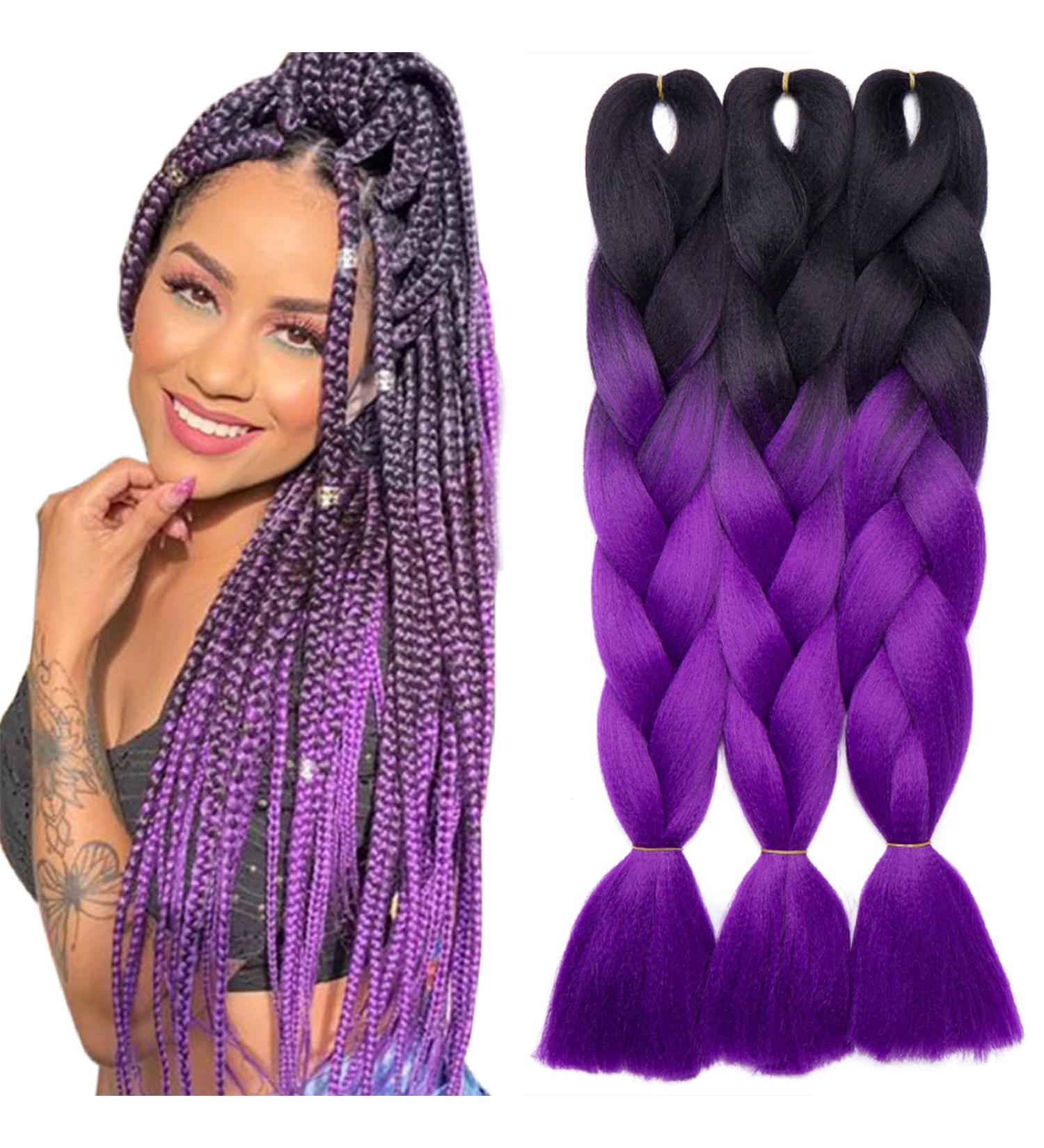 Buy Tess Braids Extensions Ombre 60 cm - 3 Pack Jumbo Kanekalon Hair Braids for Box Braids - #19 Purple/Black Ombre 100g Bundle - Buy Online on SooperMarket.com