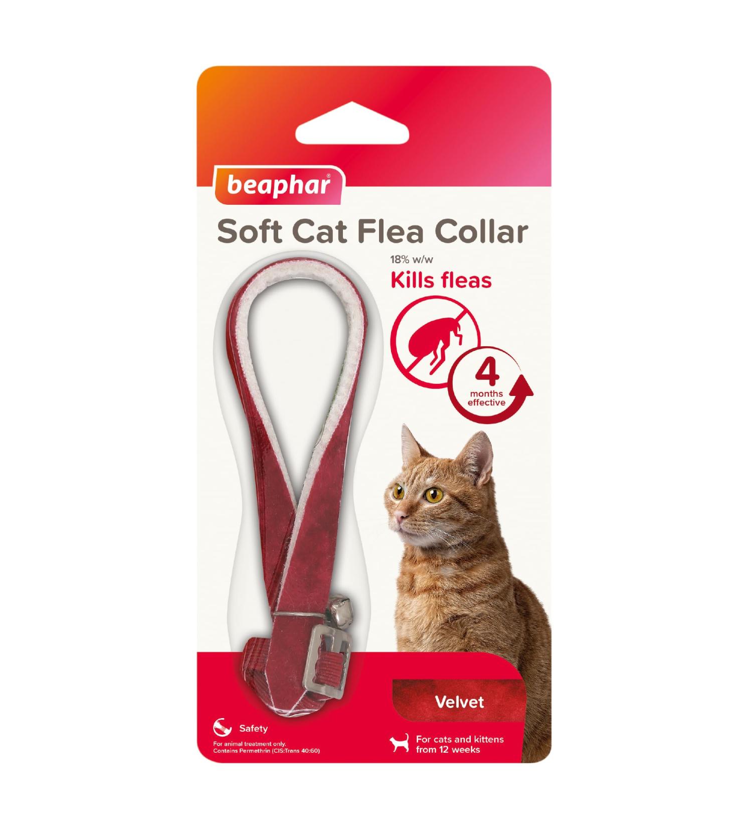 Beaphar Soft Flea Collar for Cats Kills Fleas For up to 4 Months Veterinary Medicine Adjustable With Safety Mechanism For Cats From 12 Weeks of Age 1 x Velvet Collar Colours May Vary - Buy Online on SooperMarket.com