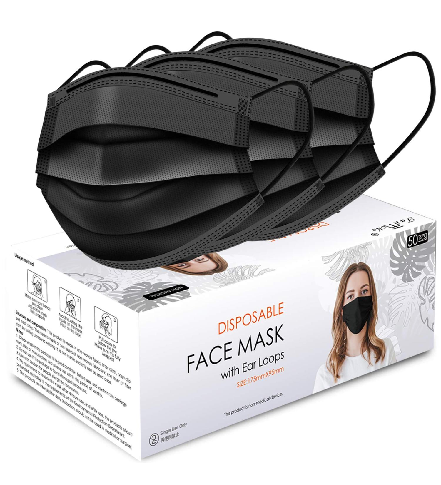 Taimu TM Black Disposable Face Masks for Protection - 50 Pack Safety Masks for Men and Women - Buy Online on SooperMarket.com