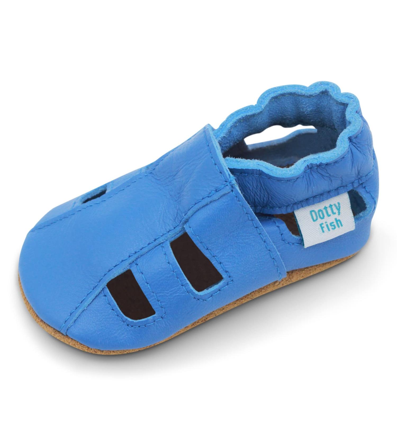 Dotty Fish Soft Leather Baby Shoes | Toddler Sandals | Non-Slip Suede Soles | Sky Blue | 0-6 Months to 3-4 Years - Buy Online on SooperMarket.com