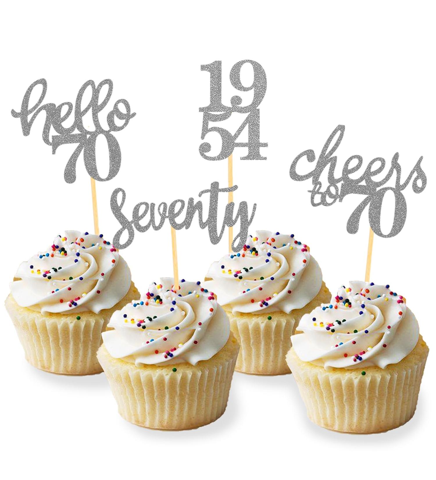 24 Pcs Glitter 70th Birthday Cupcake Toppers for Celebrating 70th Birthday Party Decorations for Seventy Years Old Birthday Party Supplies (Silver new) - Buy Online on SooperMarket.com