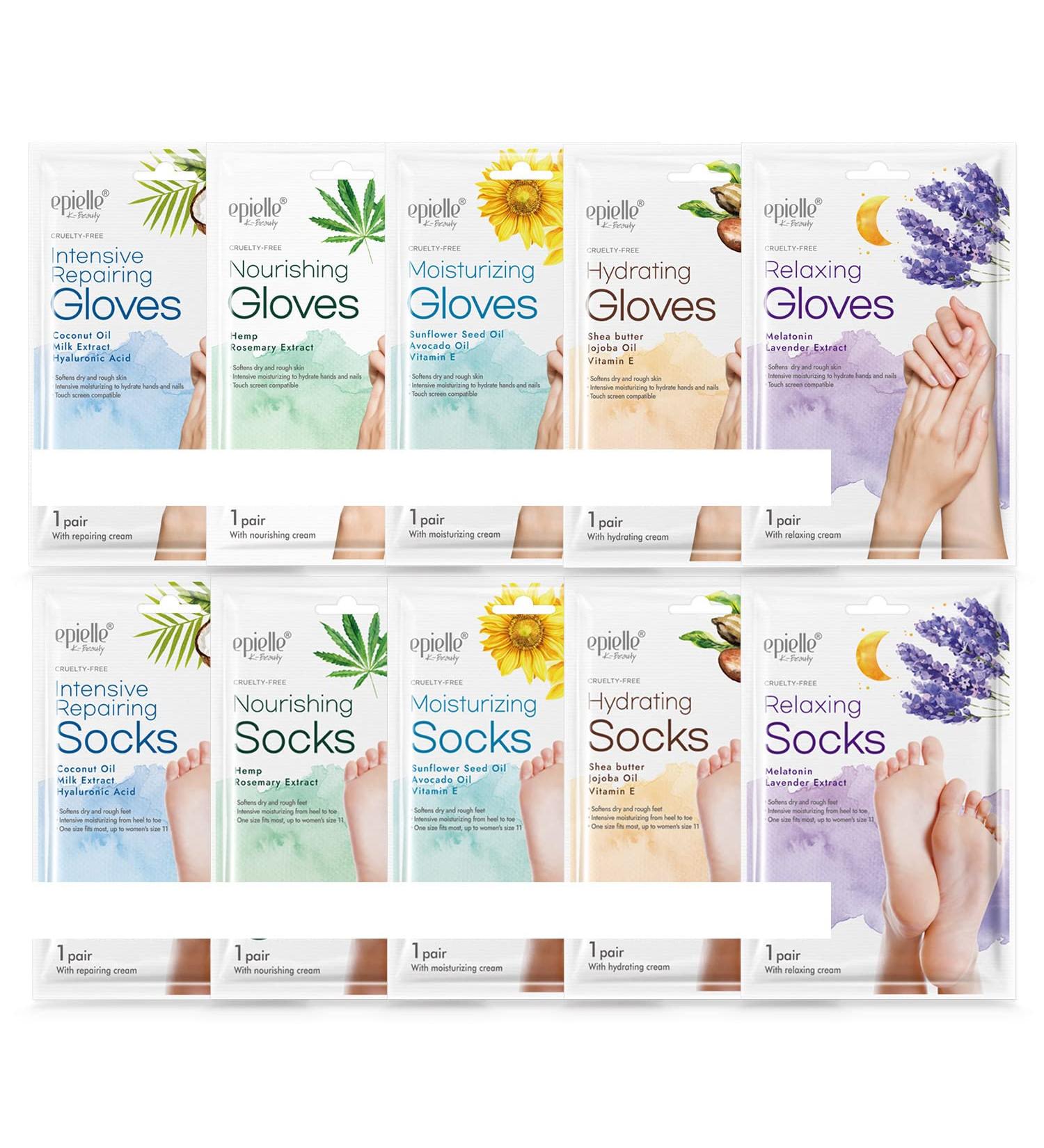 Epielle Moisturizing Socks and Gloves - 10 Pairs for Hand and Foot Care | Stocking Stuffers - Buy Online on SooperMarket.com