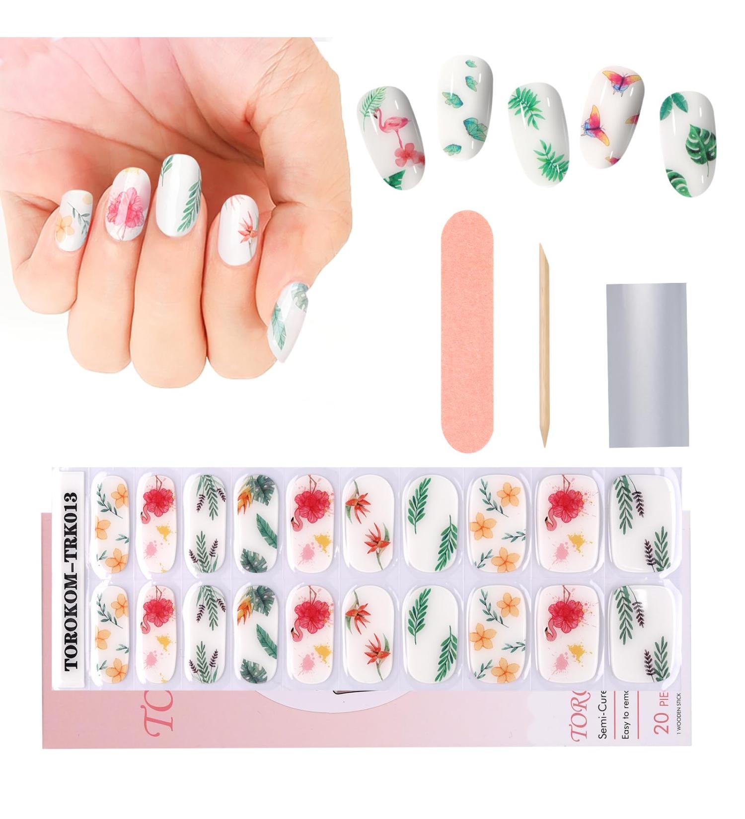 Semi Cured Gel Nail Strips in Red - Long Lasting Waterproof Nail Polish Wraps - Includes Cuticle Stick, File, Wipes & Sealing - UV/LED Lamp Required - Buy Online on SooperMarket.com