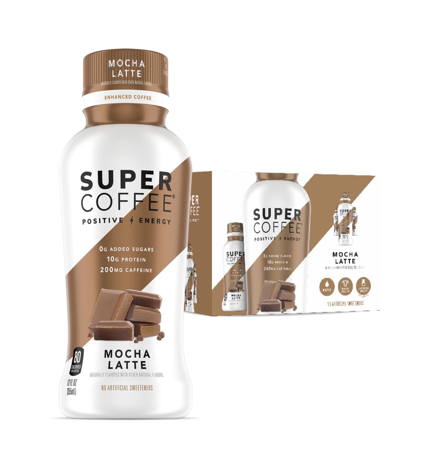 Super Coffee Iced Keto Mocha Latte 12 Fl Oz 12 Pack - 10g Protein, 80 Calories, Sugar-Free | Smart Coffee Drink with Soy-Free & Gluten-Free Formula - Buy Online on SooperMarket.com