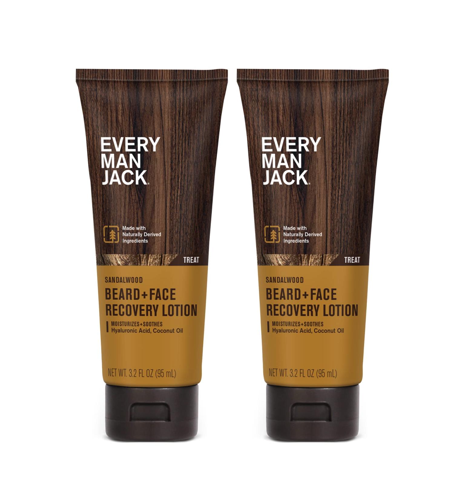 Every Man Jack Recovery Beard + Face Lotion with Warm Sandalwood Scent - 3.2 oz Twin Pack - Buy Online on SooperMarket.com