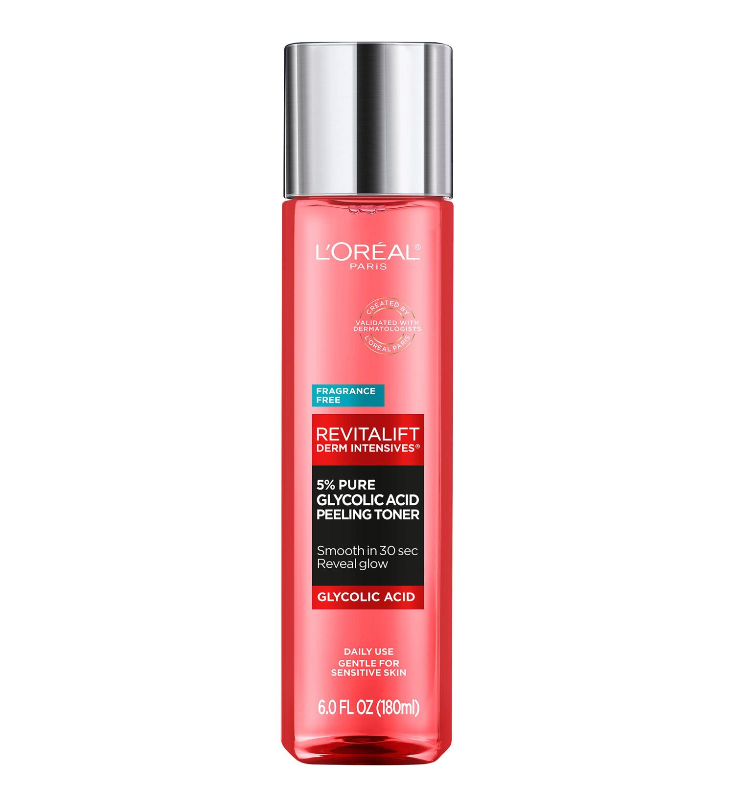 L'Oreal Paris Revitalift 5% Glycolic Acid Peeling Toner with Aloe Vera - Daily Exfoliant for Brighter Skin - 6 Fl Oz - Buy Online on SooperMarket.com