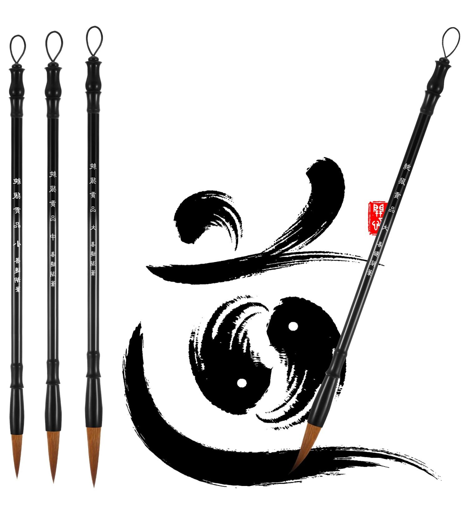 3 Pieces Traditional Chinese Calligraphy Brush Set for Beginner Watercolor Painting - Sumi Drawing Pens in 3 Sizes - Buy Online on SooperMarket.com