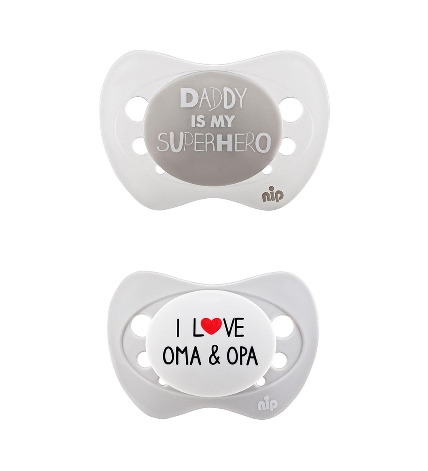 Limited Edition Nip Pacifier Set for Dads Grandmas & Grandpas - 2 Silicone Pacifiers with Protective Cap Size 1 - Ideal for International Shipping - Buy Online on SooperMarket.com