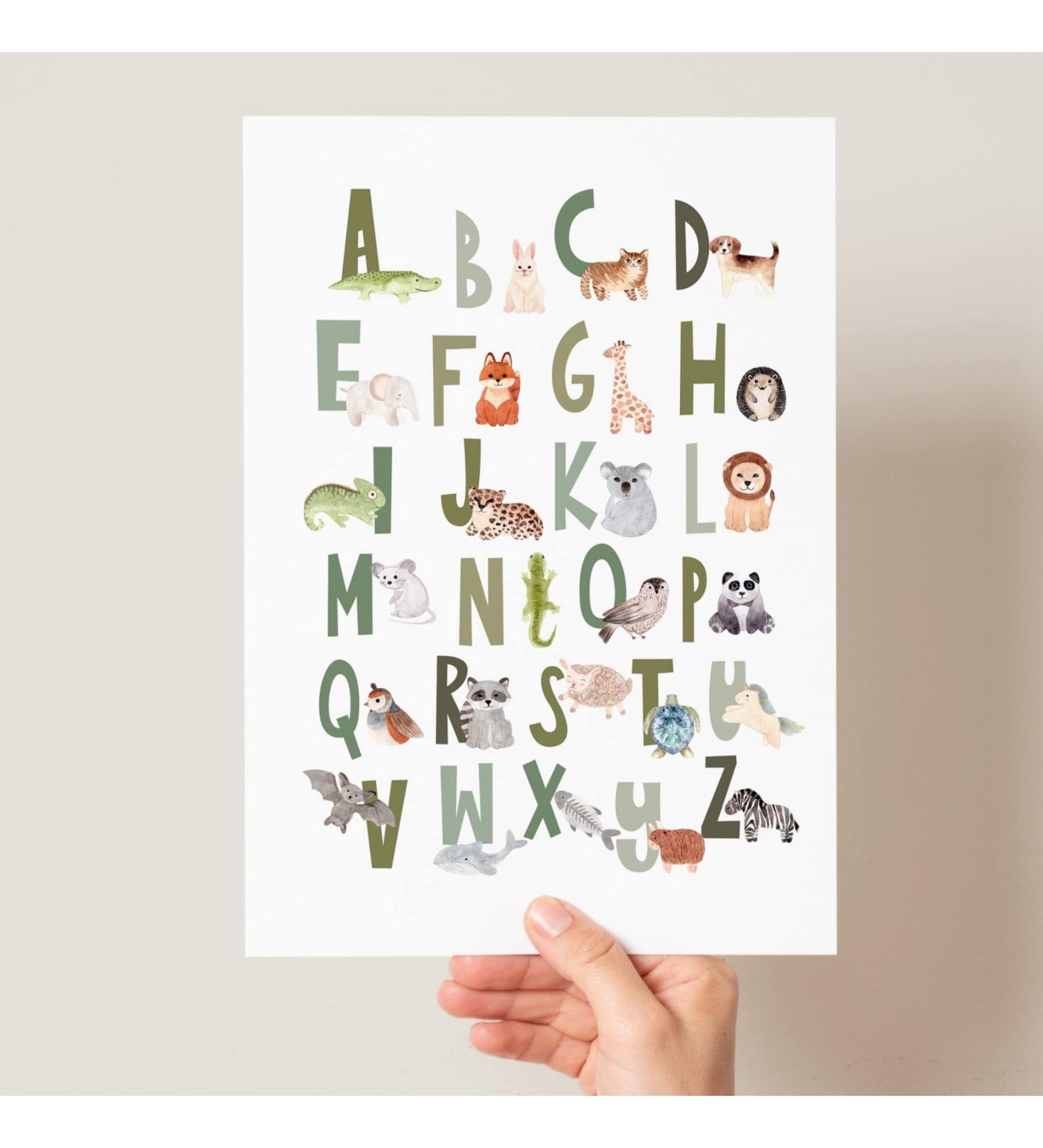 Scandi Animal Alphabet Educational Poster - Woodland Safari & Boho Designs (A4 Greens) - Buy Online on SooperMarket.com