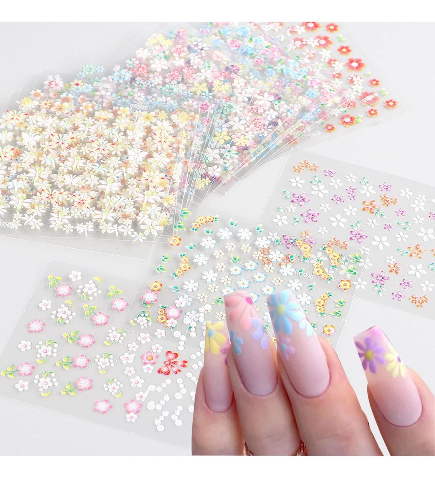 30 Colorful Flower Nail Art Stickers - Self Adhesive Decals for DIY Manicure Decorations - Floral Bow Tie, Daisy, Heart Designs - Nail Art Supplies for Women and Girls - Buy Online on SooperMarket.com