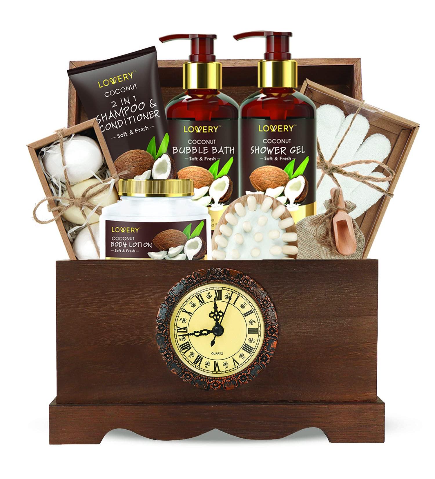 Fathers Day 13Pc Premium Coconut Spa Kit in Vintage Wooden Box - Body Lotion, Handmade Soap, Bath Bomb, Shampoo & Conditioner Set for Men & Women - Buy Online on SooperMarket.com