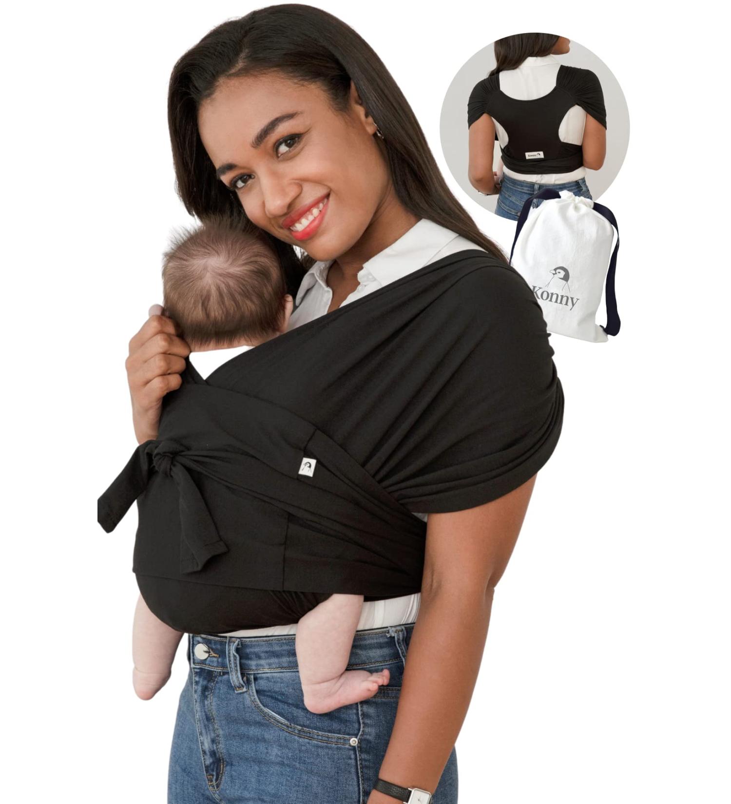 Konny Baby Carrier Original Elastech - Custom Fit Carrier Hassle-Free Easy to Wear Infant Sling Wrap Perfect for Newborn Babies up to 44 lbs Toddlers (Black 2XL) 2XL 01Elastech-Black - Buy Online on SooperMarket.com