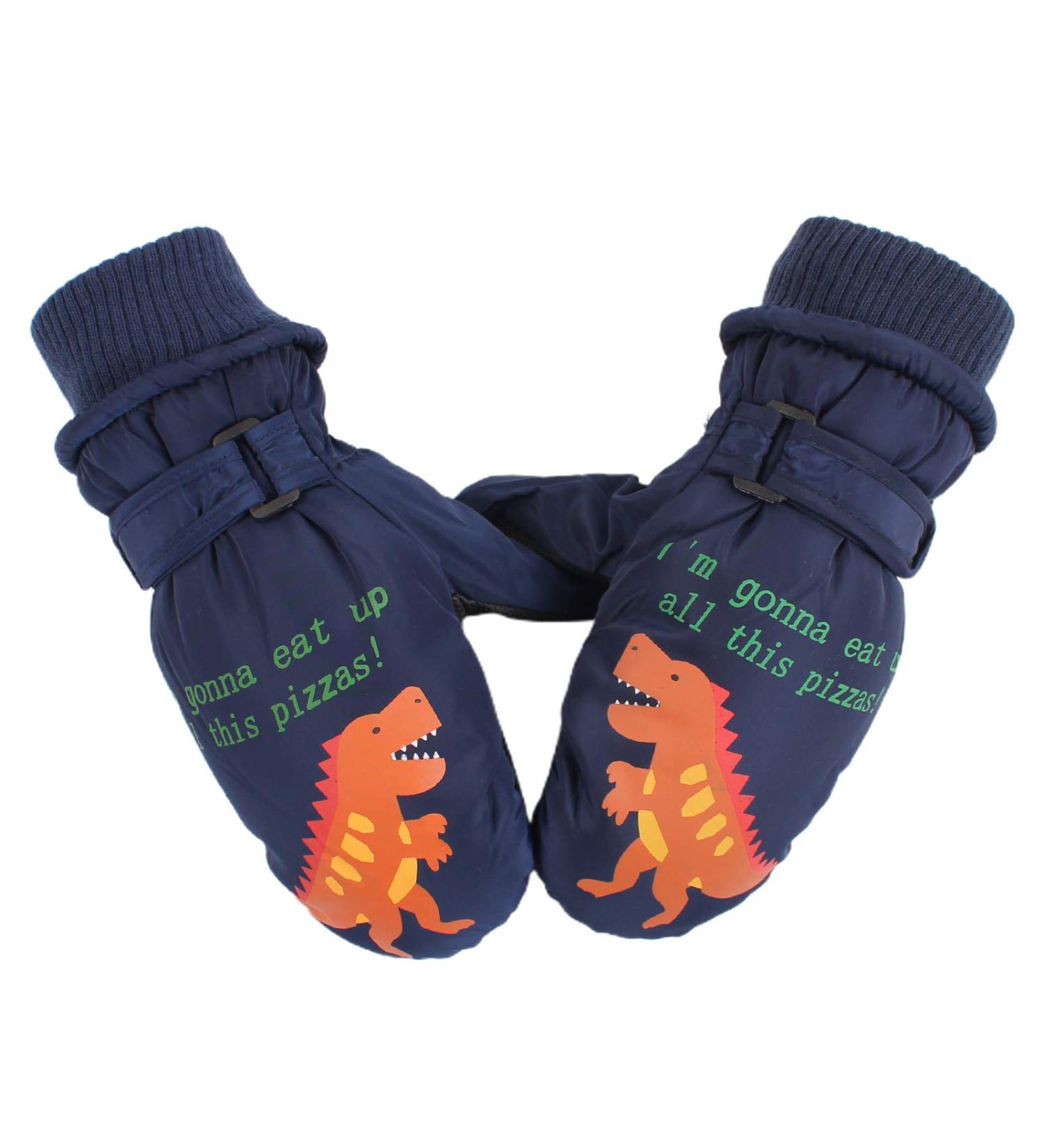 XIAOHAWANG Kids Ski Gloves - Waterproof Dino Mittens for Boys & Girls 2-8 Years - Navy Blue (2-4 Years) - Buy Online on SooperMarket.com