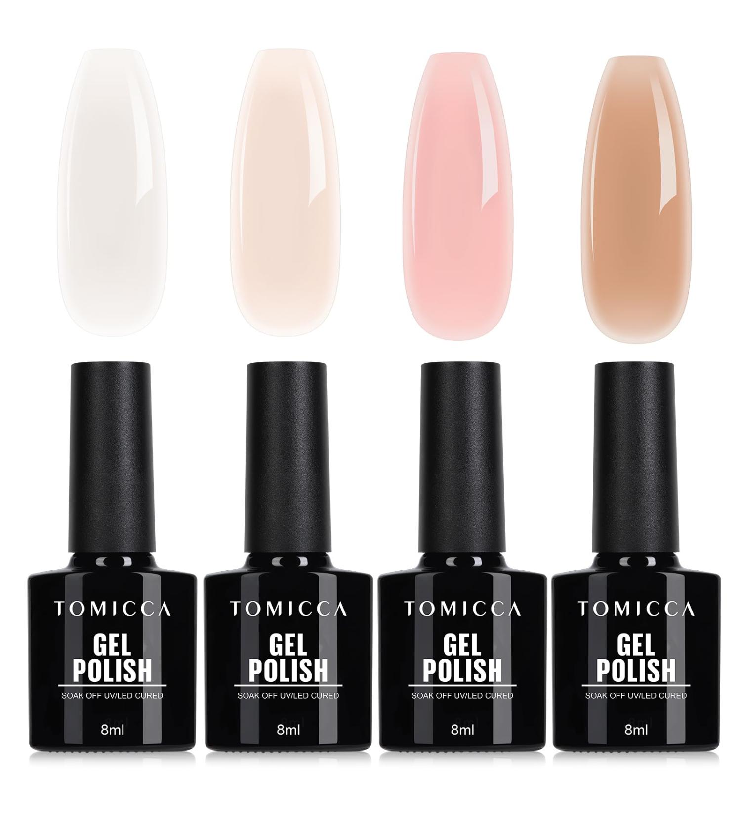 TOMICCA 4PCS Jelly Nude Pink White Gel Nail Polish Set - Sheer Clear Crystal Translucent French Manicure DIY Home Kit 8ML - Buy Online on SooperMarket.com