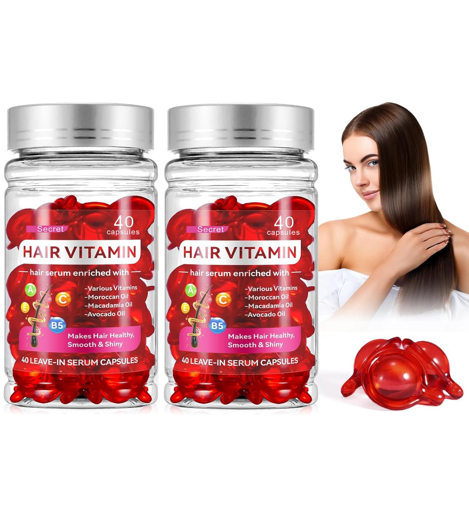 Hair Treatment Serum Oil Capsules - Vitamins A C E & Pro B5 for Hair Repair - No Rinse Moroccan Macadamia & Avocado Oils - 2 Bottles (80 Pcs) - International Shipping Available - Buy Online on SooperMarket.com
