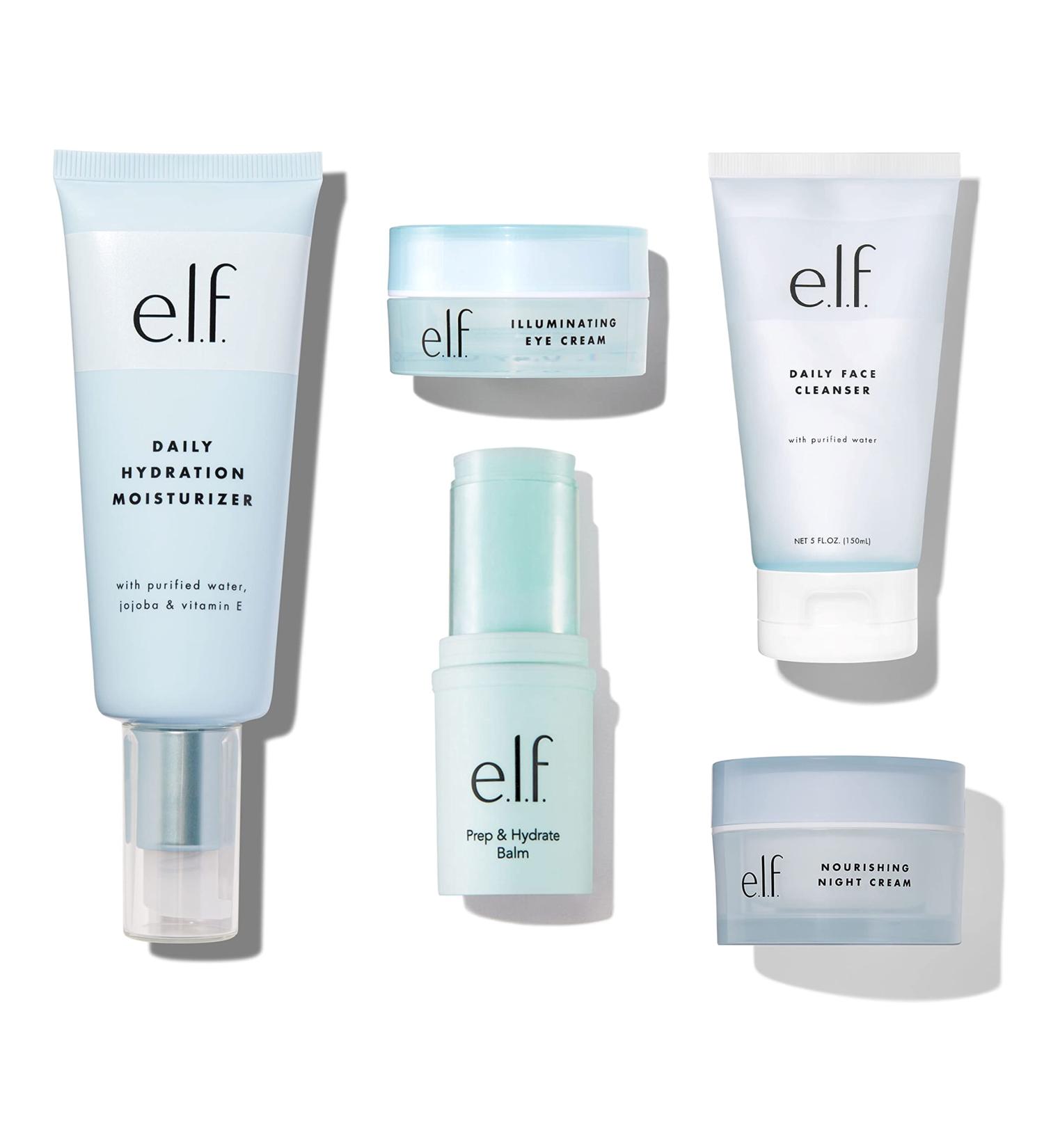 e.l.f. Jet Set Hydration Kit, Travel Friendly Hydrating Skincare Set, Face Cleanser, Balm, Moisturizer, Eye Cream & Night Cream, Vegan & Cruelty-Free
