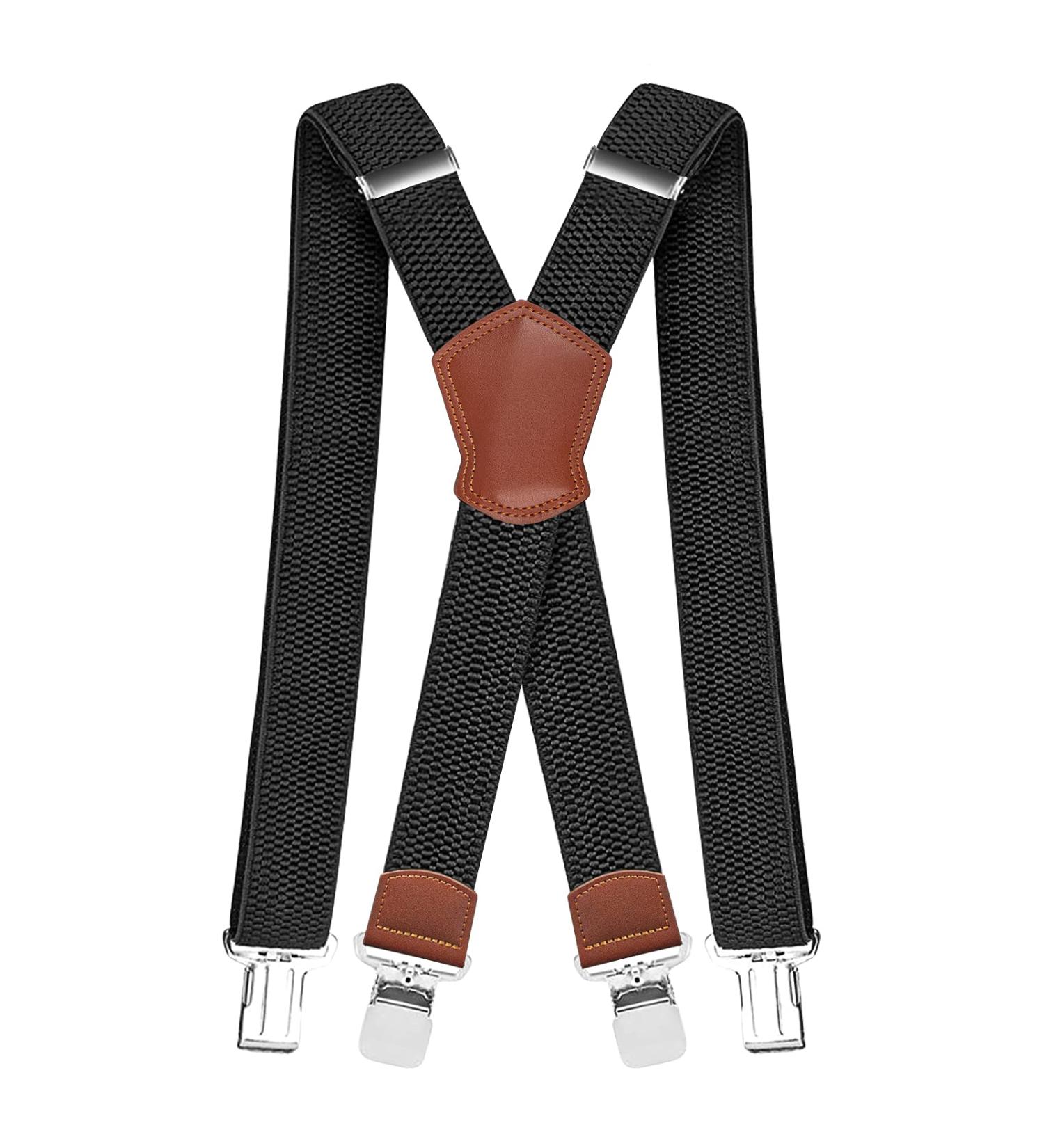 Peoyoye 4cm Wide Braces for Men & Women - Adjustable Elastic X Shape Motorcycle Pants with 4 Metal Clips - Durable Black & Orange Leather - Buy Online on SooperMarket.com