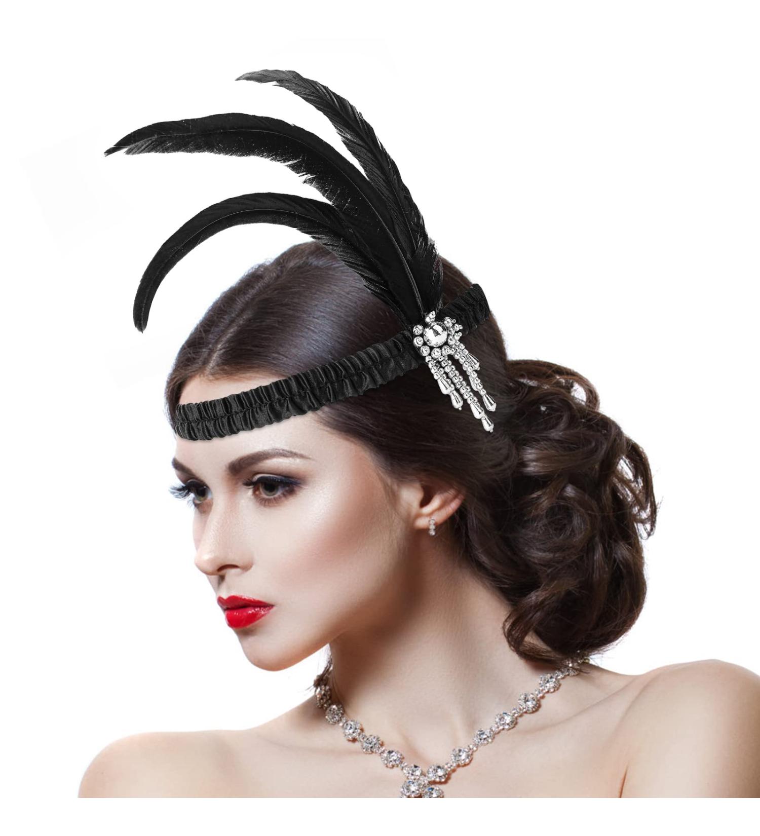 WLLHYF Feather Headwear Feather Headband Flapper Headpiece Head Wear Fashion Soft and Comfortable Hair Bows Hair 1920s Accessories for Kids Girls Party Decoration (Silver Tassel Black Feather) - Buy Online on SooperMarket.com