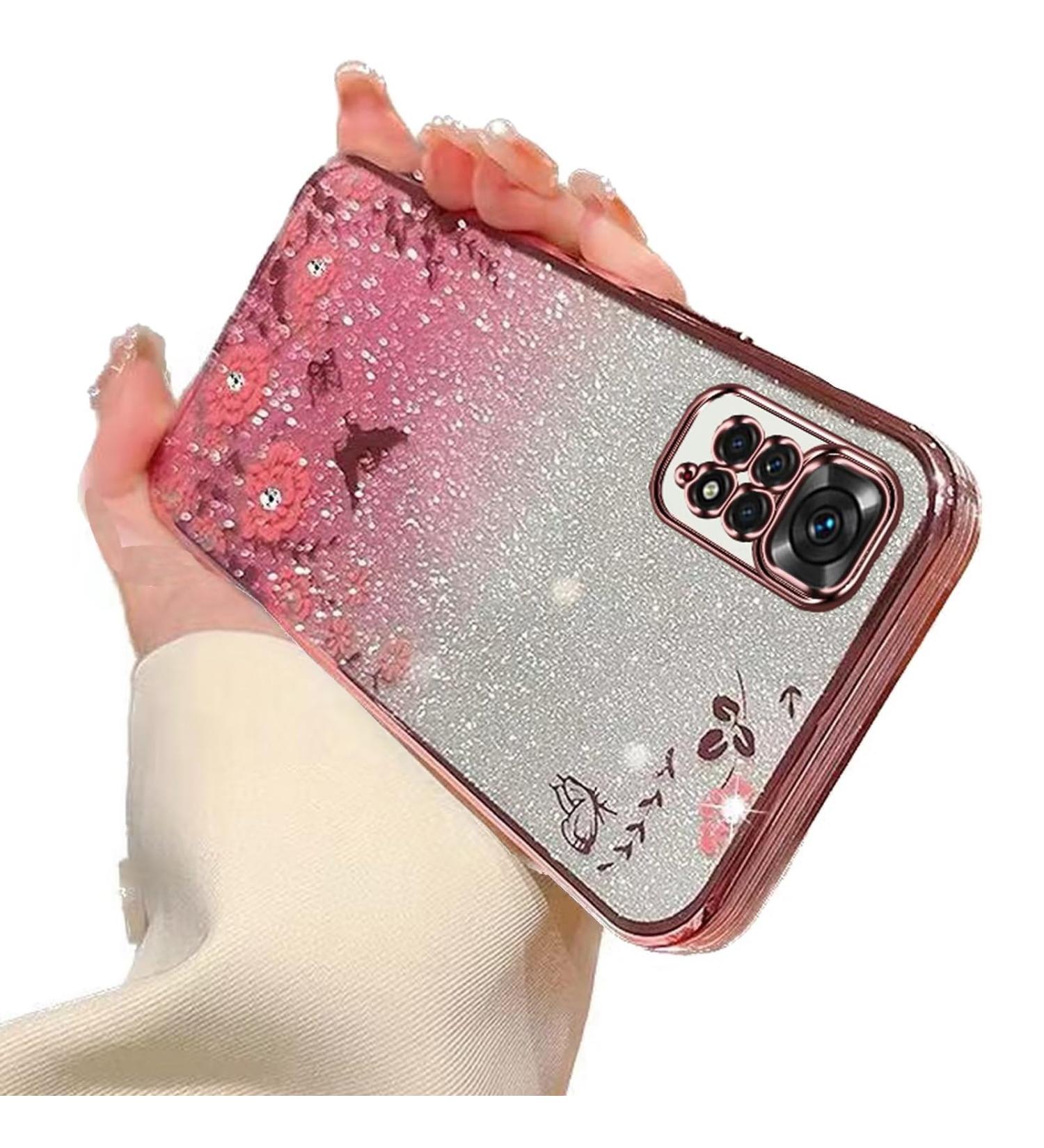 Tivenfezk Glitter Diamond Case for Xiaomi Redmi Note 12 Pro 4G - Sparkle Flower Butterfly Soft Silicone Protective Cover - Shiny Pink Frame - Buy Online on SooperMarket.com