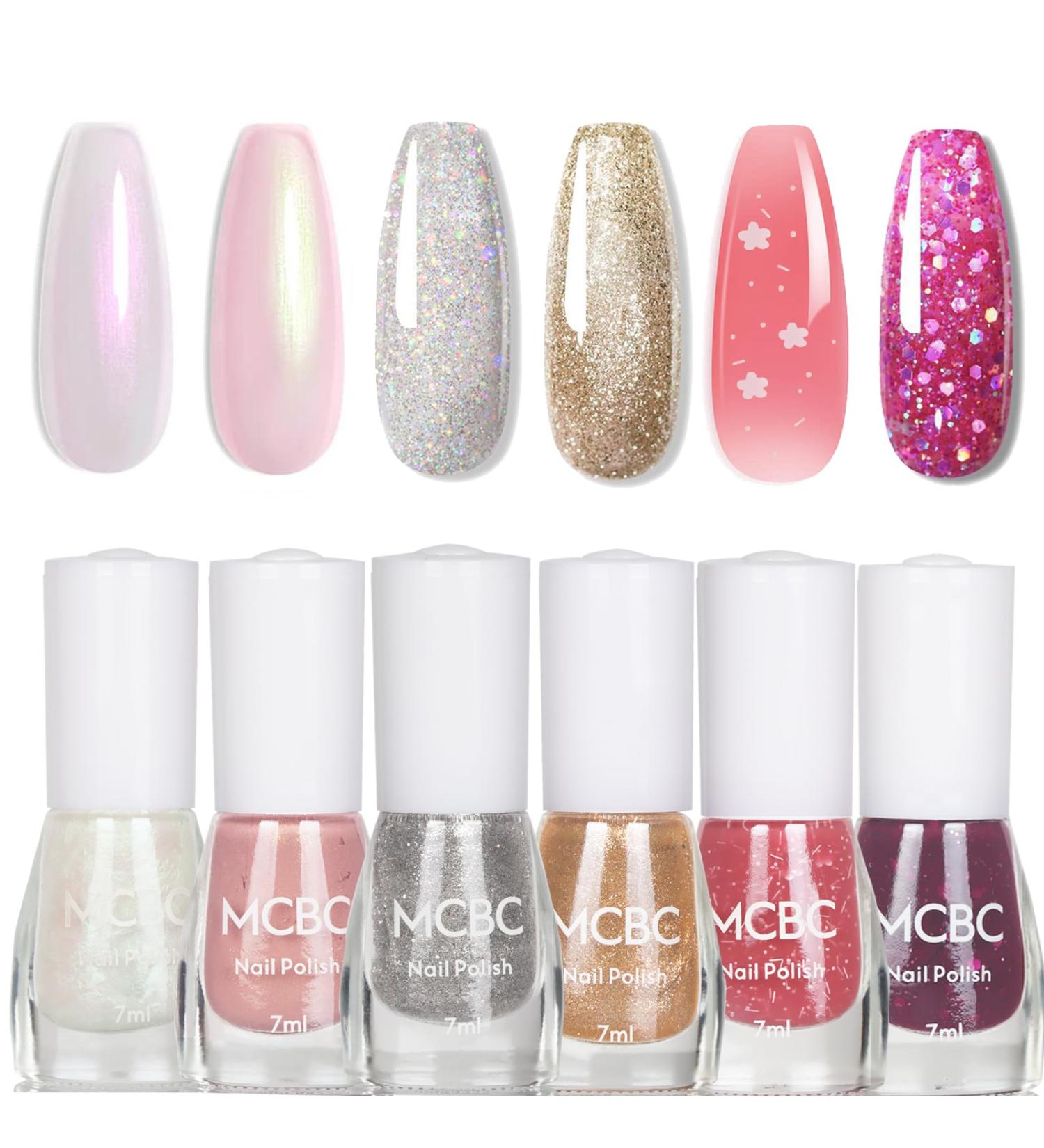 EONFAVE Glitter Nail Polish Sets - 6 Colours Pearlescent Glitter Nail Varnish Set - Shinny Peel Off Nail Polish Gifts for Women Nail Art DIY Home - No Need Cured Glitter Pearl Set - Buy Online on SooperMarket.com