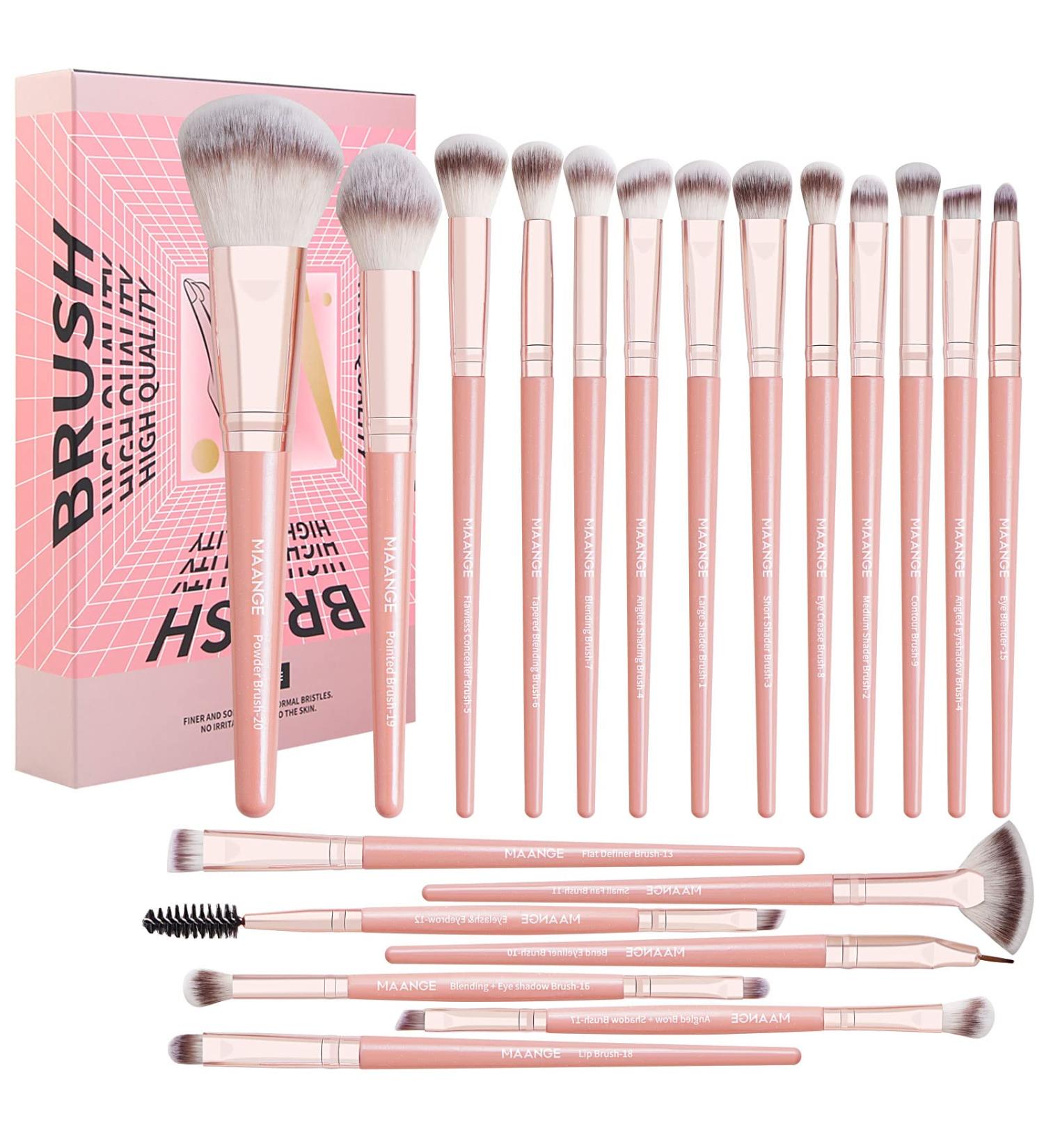 MAANGE 20Pcs Premium Synthetic Makeup Brush Set with Gift Box in Pink - Ideal for Foundation, Face Powder, Blush, and Concealers - Buy Online on SooperMarket.com