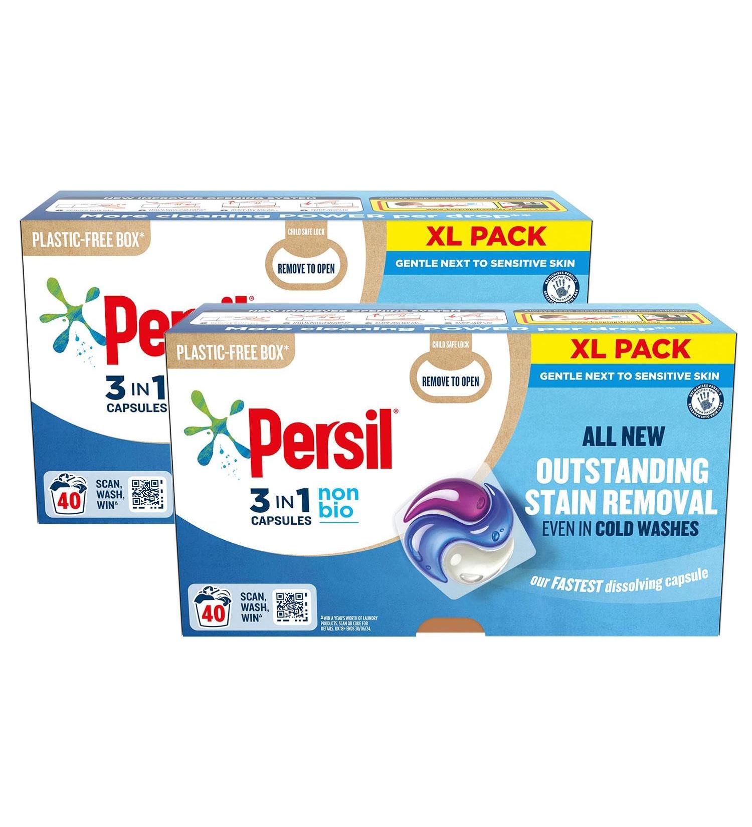 Persil XL 3-In-1 Washing Capsules All New Outstanding Stain Removal Even In Cold Washes With Triple Action Cleaning All In One Power Washing Capsules 40 Washes (Non-Bio Buy 2) - Buy Online on SooperMarket.com