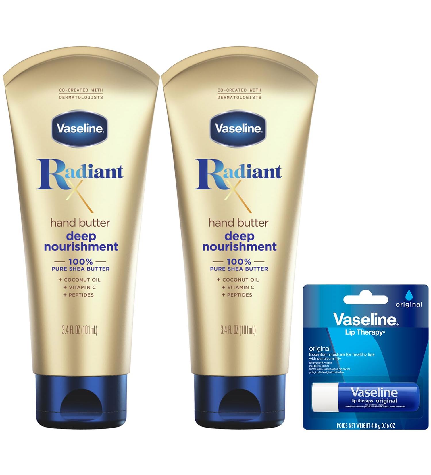 Vaseline Lotion Radiant X Deep Nourishment Hand Butter 2-Pack & Lip Therapy Stick - Ultimate 3 Piece Set for Dry Skin & Lips - Buy Online on SooperMarket.com