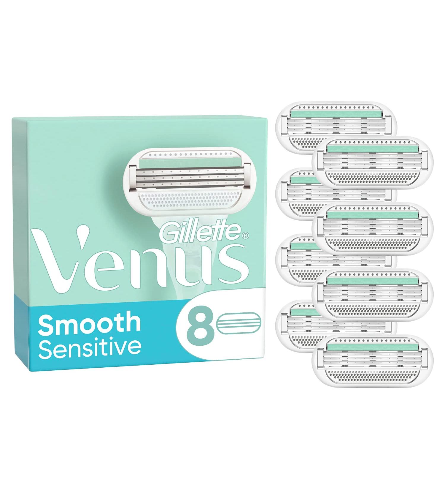Gillette Venus Smooth Sensitive Razor Blades for Women - 8 Replacement Blades with 3-Blade Technology - International Shipping Available - Buy Online on SooperMarket.com