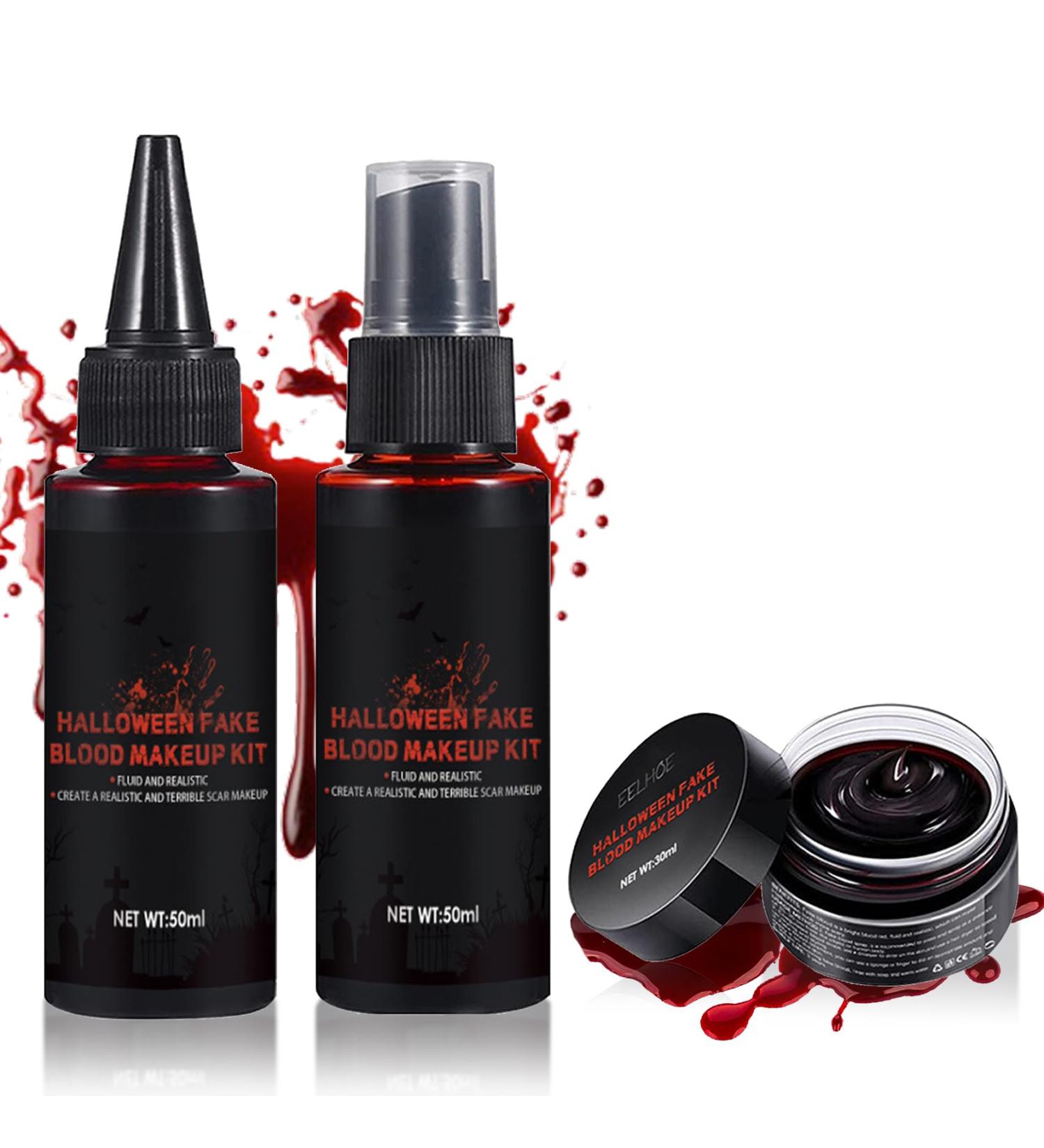 Realistic Halloween Fake Blood Spray & Gel Kit | Edible Washable SFX Makeup for Cosplay Zombie & Vampire Essentials - Buy Online on SooperMarket.com