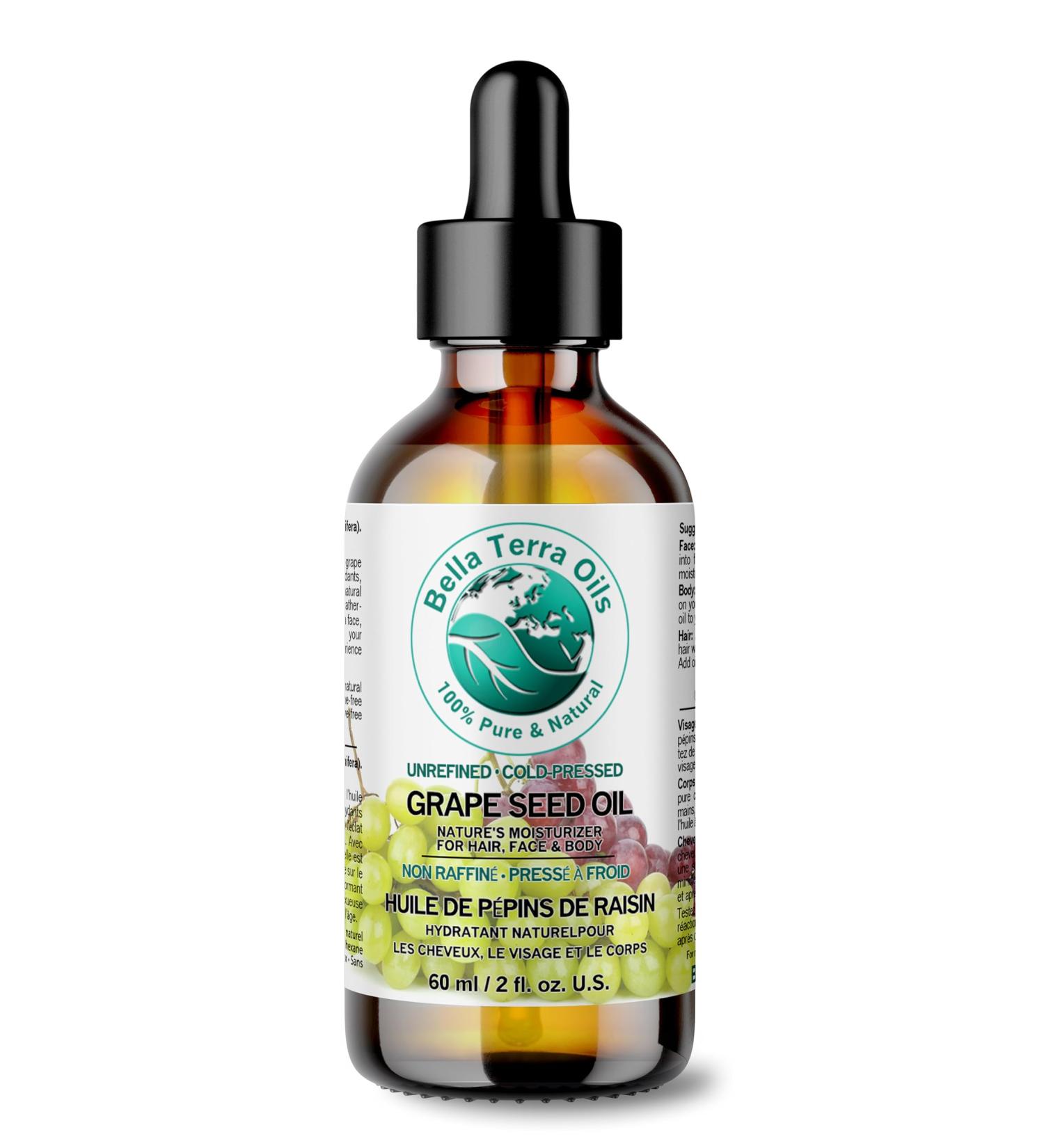 Pure Grape Seed Oil 60ml Antioxidant-Rich Lightweight Radiant Skin Frizz-Free Hair Silky Touch Bella Terra Oils 60 ml (Pack of 1) - Buy Online on SooperMarket.com