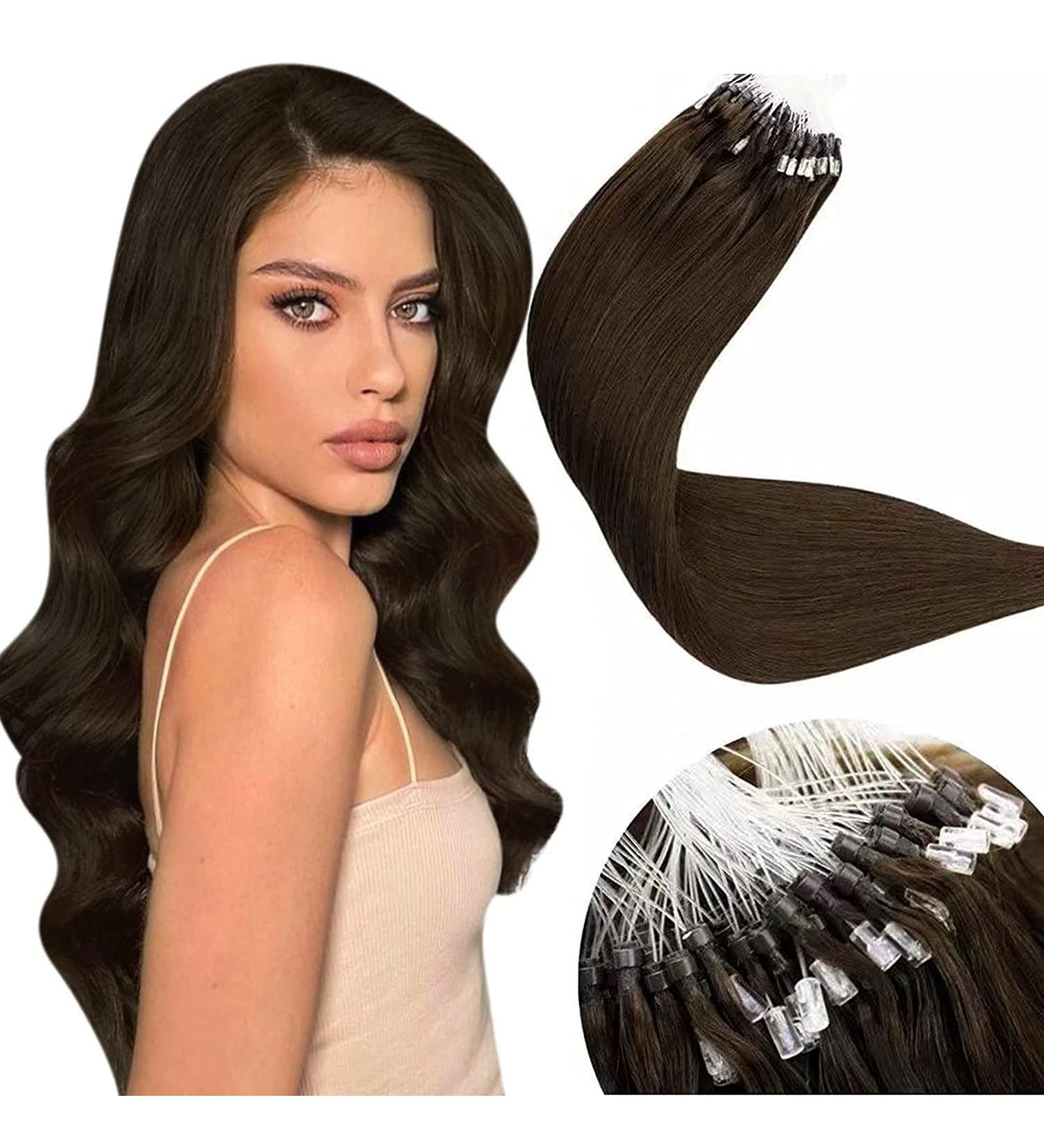 LAAVOO Easy Loop Hair Extensions - Brown 18 Inch Real Remy Hair with Microrings 50s Pack Brown #4 50g - Premium Microlink Extensions - Buy Online on SooperMarket.com