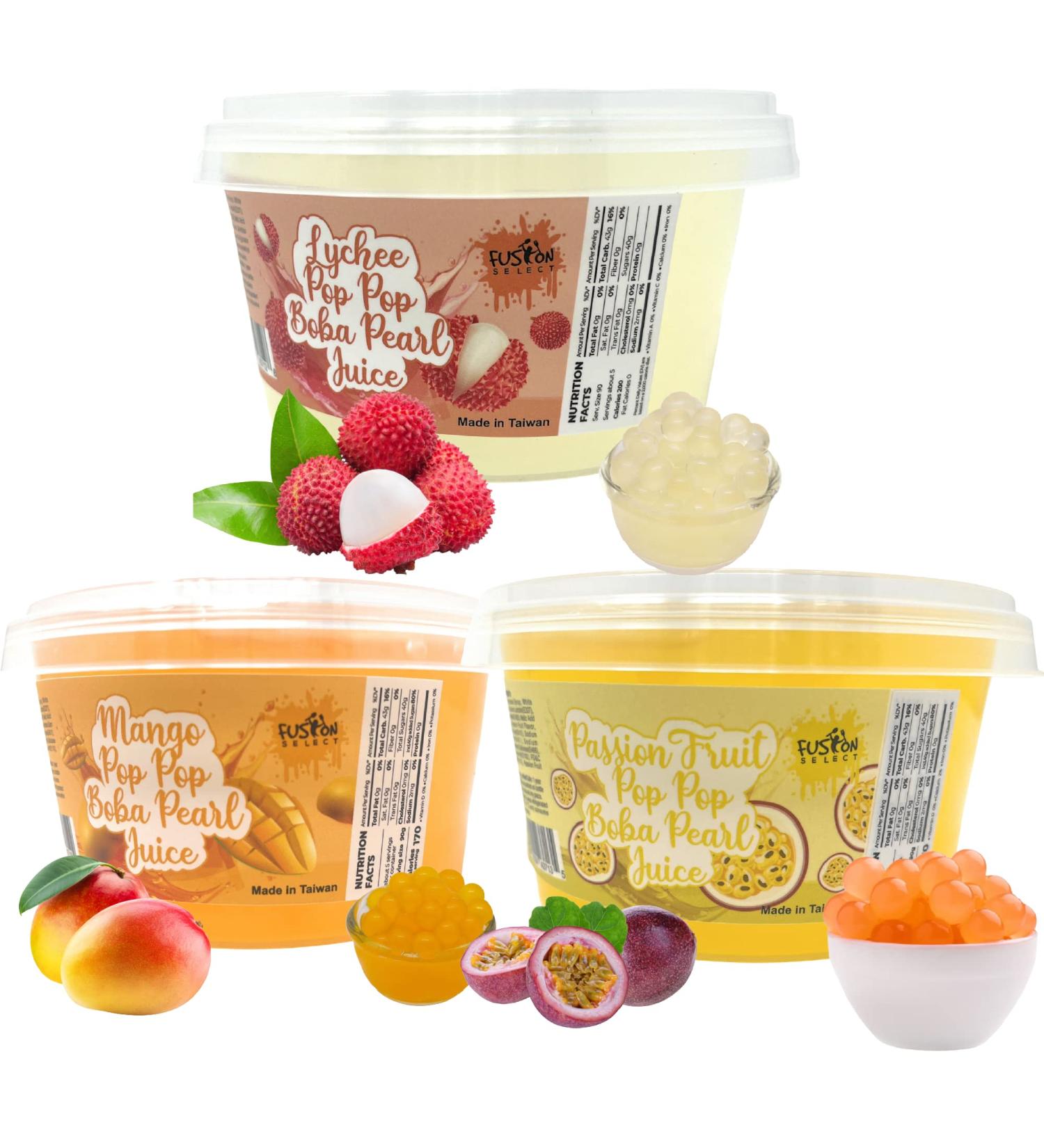 Fusion Select Bursting Boba Popping Pearls - Passion Fruit, Mango, Lychee Assortment - Buy Online on SooperMarket.com