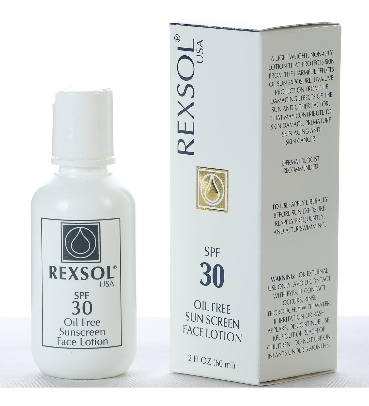REXSOL SPF 30 Oil-Free Sunscreen Face Lotion - Broad Spectrum UVA/UVB Protection with Vitamins C E & A | 60 ml - Ideal for All Skin Types - Buy Online on SooperMarket.com