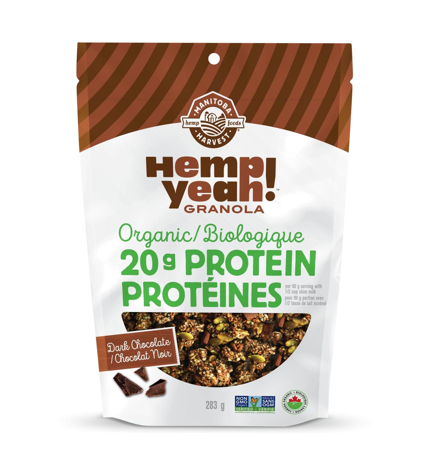 Manitoba Harvest Hemp Yeah! Granola Dark Chocolate 283 g with 20 g of Protein 4.5 g Omegas 3 g of Fibre and 10 g Sugar Per Serving Organic Non-GMO (Pack of 6) Packaging May Vary 6 Pack Dark Chocolate - Buy Online on SooperMarket.com
