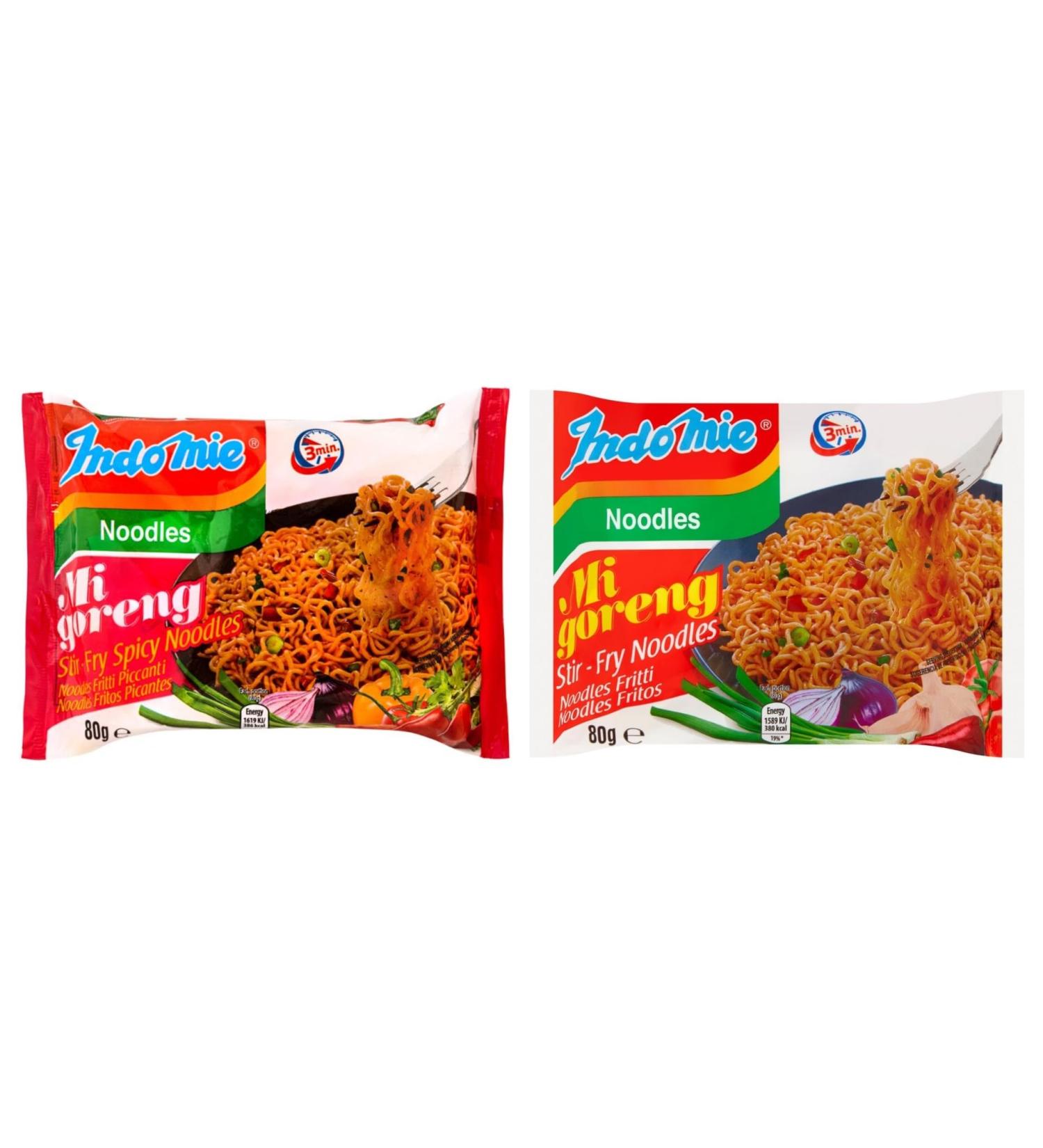 Indomie Mi Goreng Stir Fry Spicy Noodles 80g x20 + Stir Fry Noodles 80g x20 - Mix of 2 Flavors (Total Pack of 40) | Authentic Indonesian Instant Noodles Variety Pack - Buy Online on SooperMarket.com