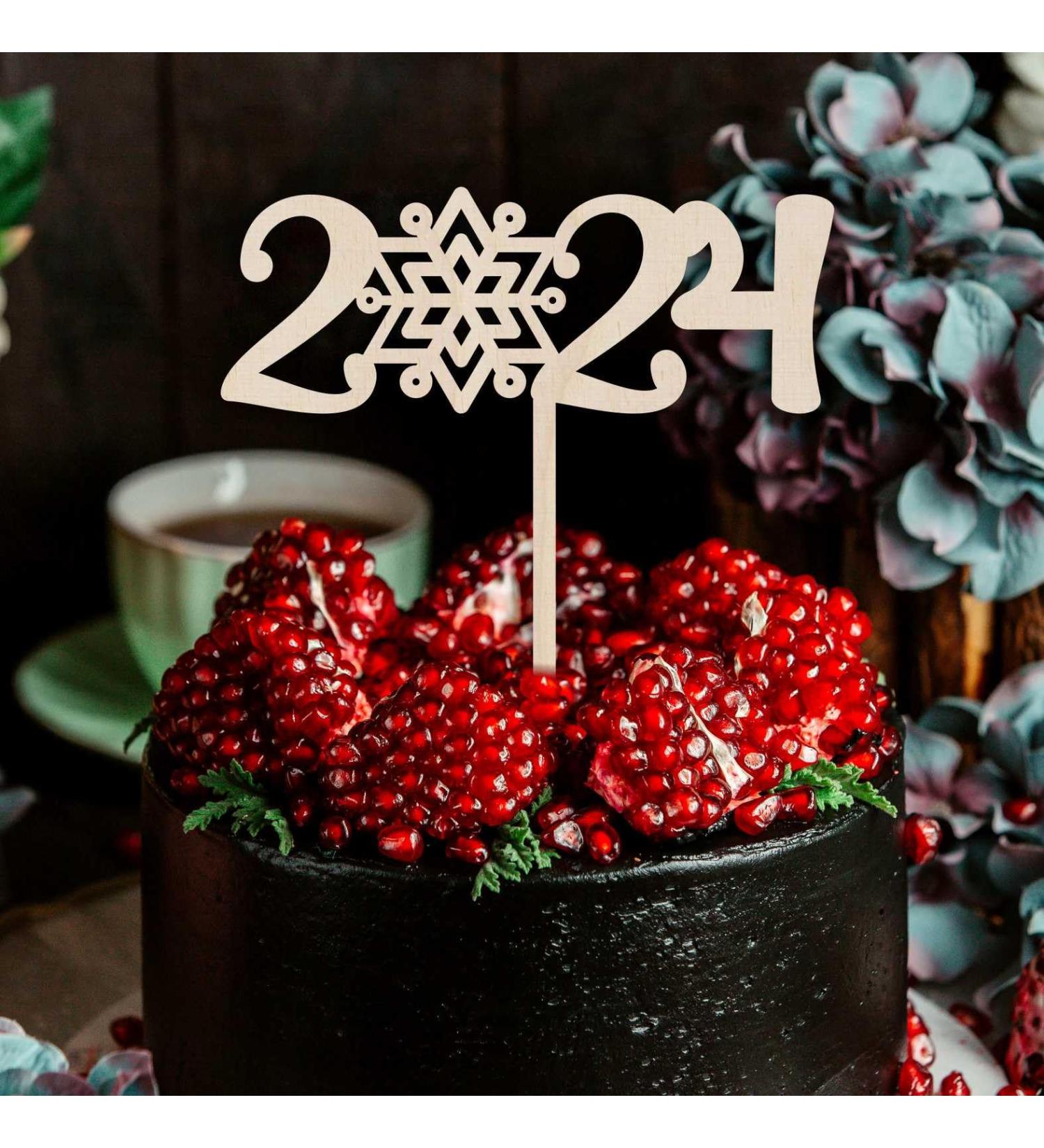 2024 Wooden Cake Topper | New Year's Eve Cake Decoration | Perfect for Celebrations - Buy Online on SooperMarket.com