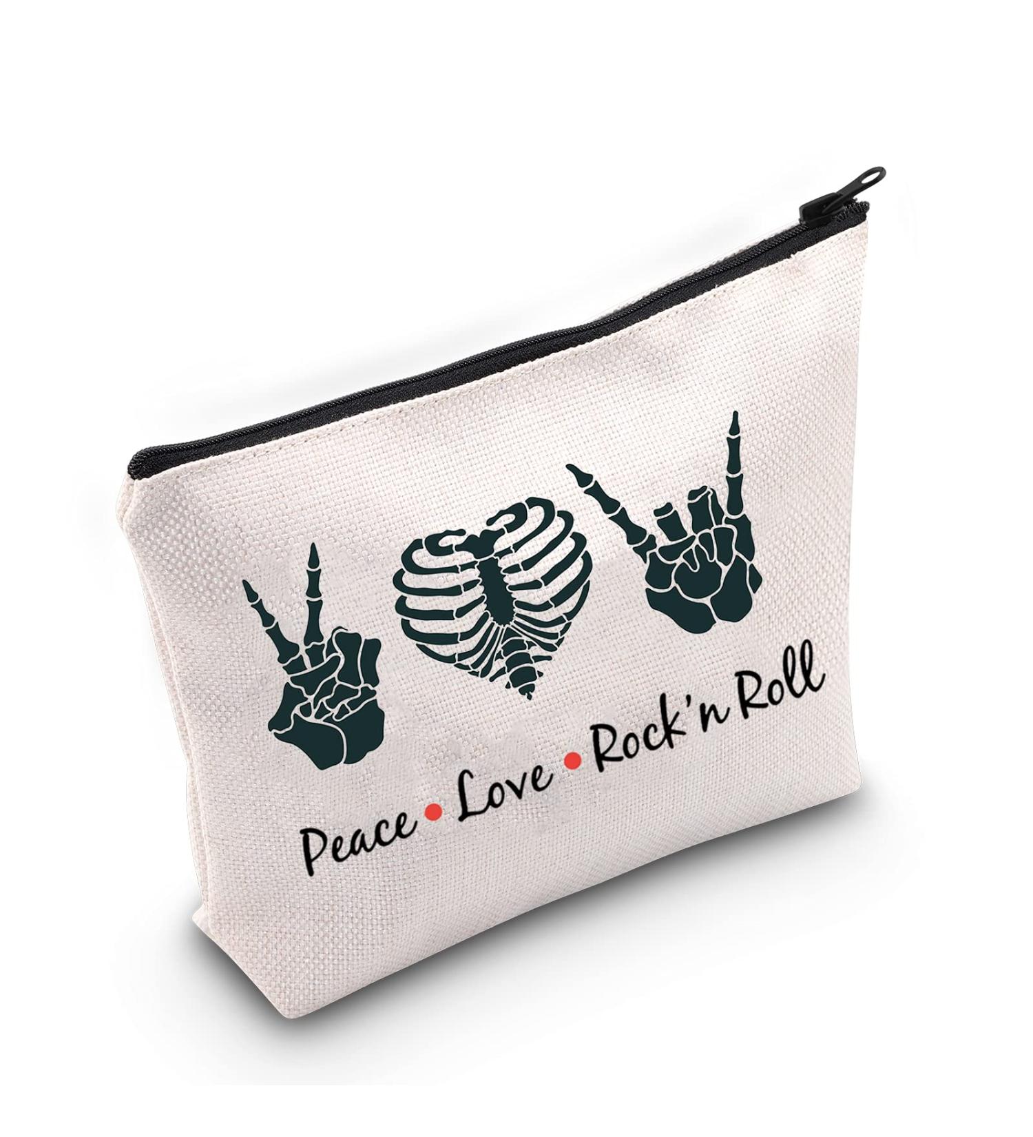 Levlo Funny Rock and Roll Cosmetic Bag - Retro 80s Guitar Make-Up Bag Peace Love Rock 'n' Roll Gift for Friends & Family - Buy Online on SooperMarket.com