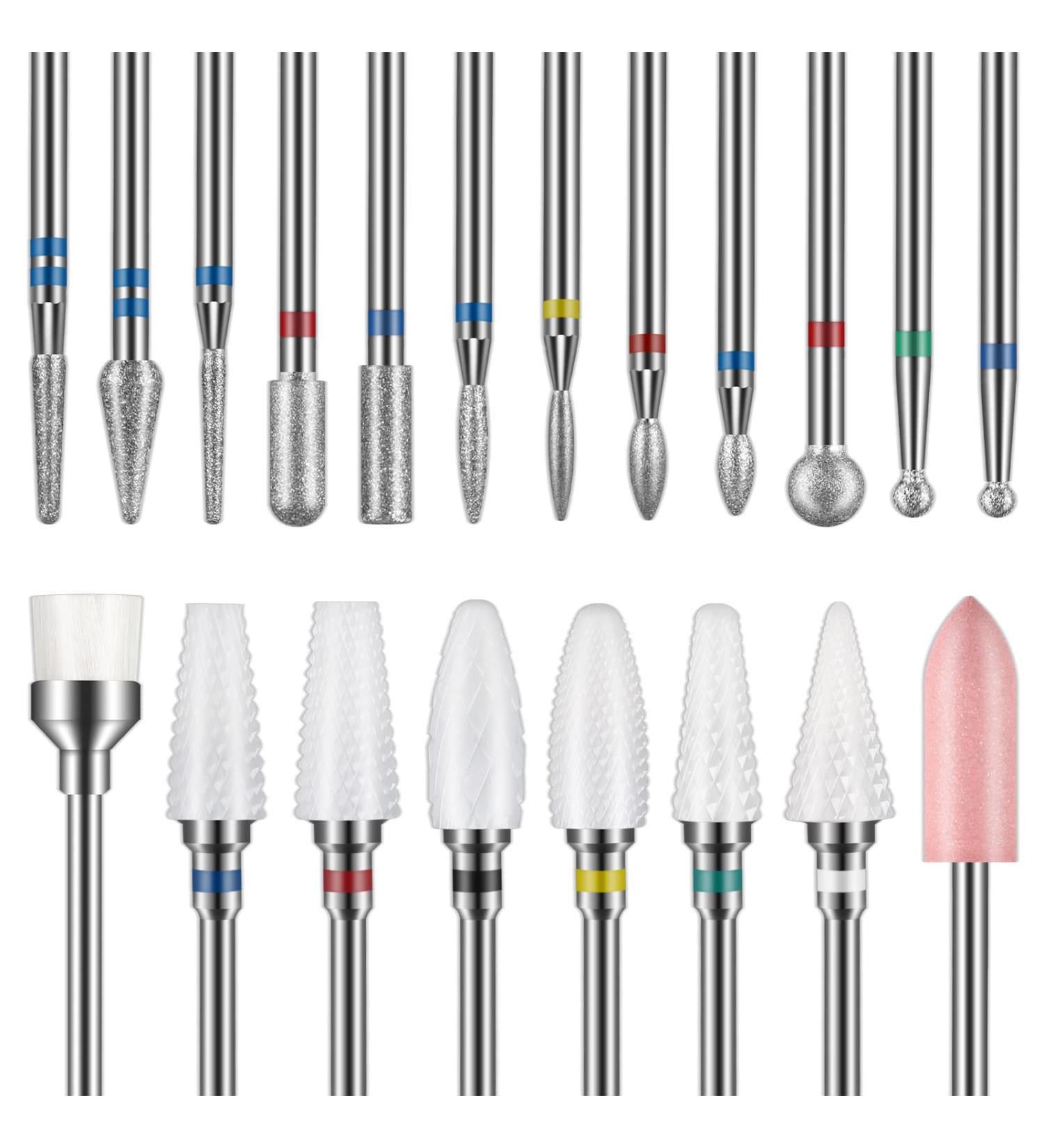 Depvko 20Pcs 3/32'' Ceramic Carbide Nail Drill Bits Set for Manicure Pedicure - Diamond Cuticle Remover & Nail Drill Accessories - Buy Online on SooperMarket.com