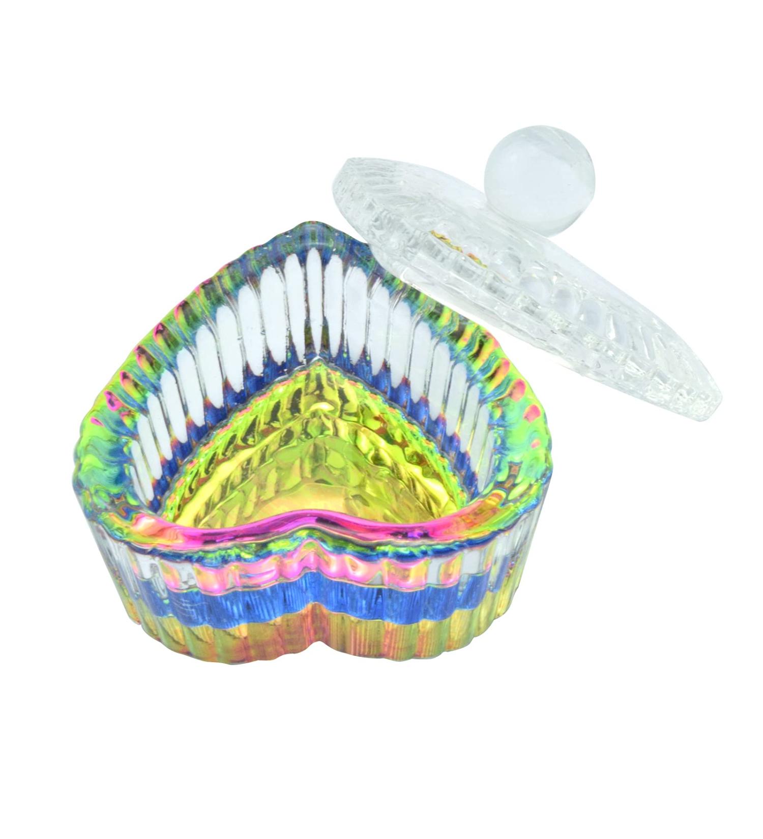 Rainbow Glass Crystal Acrylic Dappen Dish with Lid - Heart Shape | Nail Tool for Acrylic Powder Monomer | HJ-NAPB019-Heart - Buy Online on SooperMarket.com