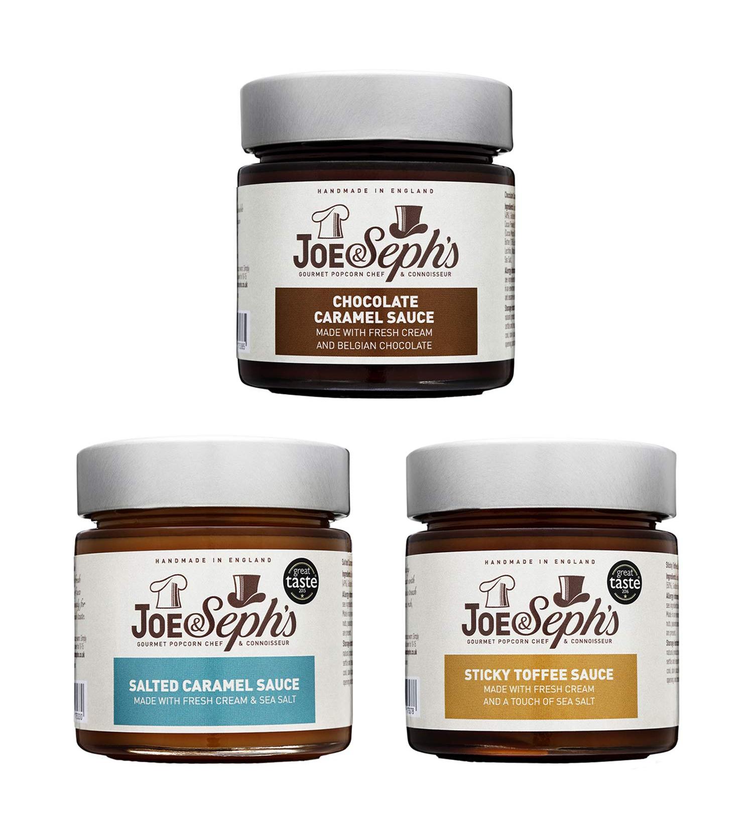 Joe & Seph's Caramel Dessert Sauce Discovery Set - 3 x 230g Jars | Handmade in UK | Gluten-Free, Vegetarian | Perfect for Baking, Ice Cream, Cakes - Buy Online on SooperMarket.com