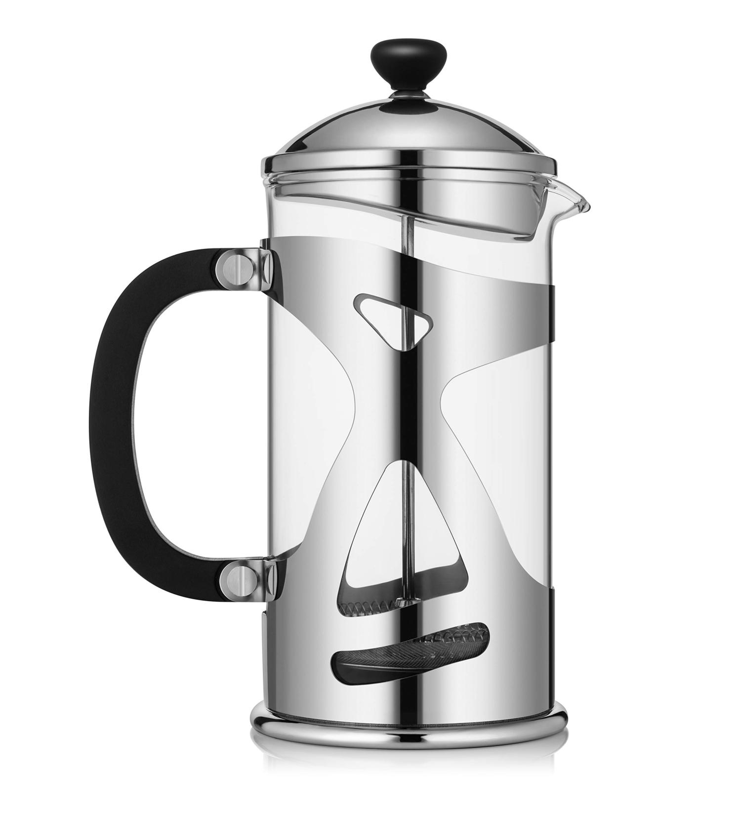 KONA French Press Coffee Maker Large Comfortable Handle & Glass Protecting Stylish Stainless Steel Frame 34 oz (34 oz, 8 cups) 1000ml Stainless Steel