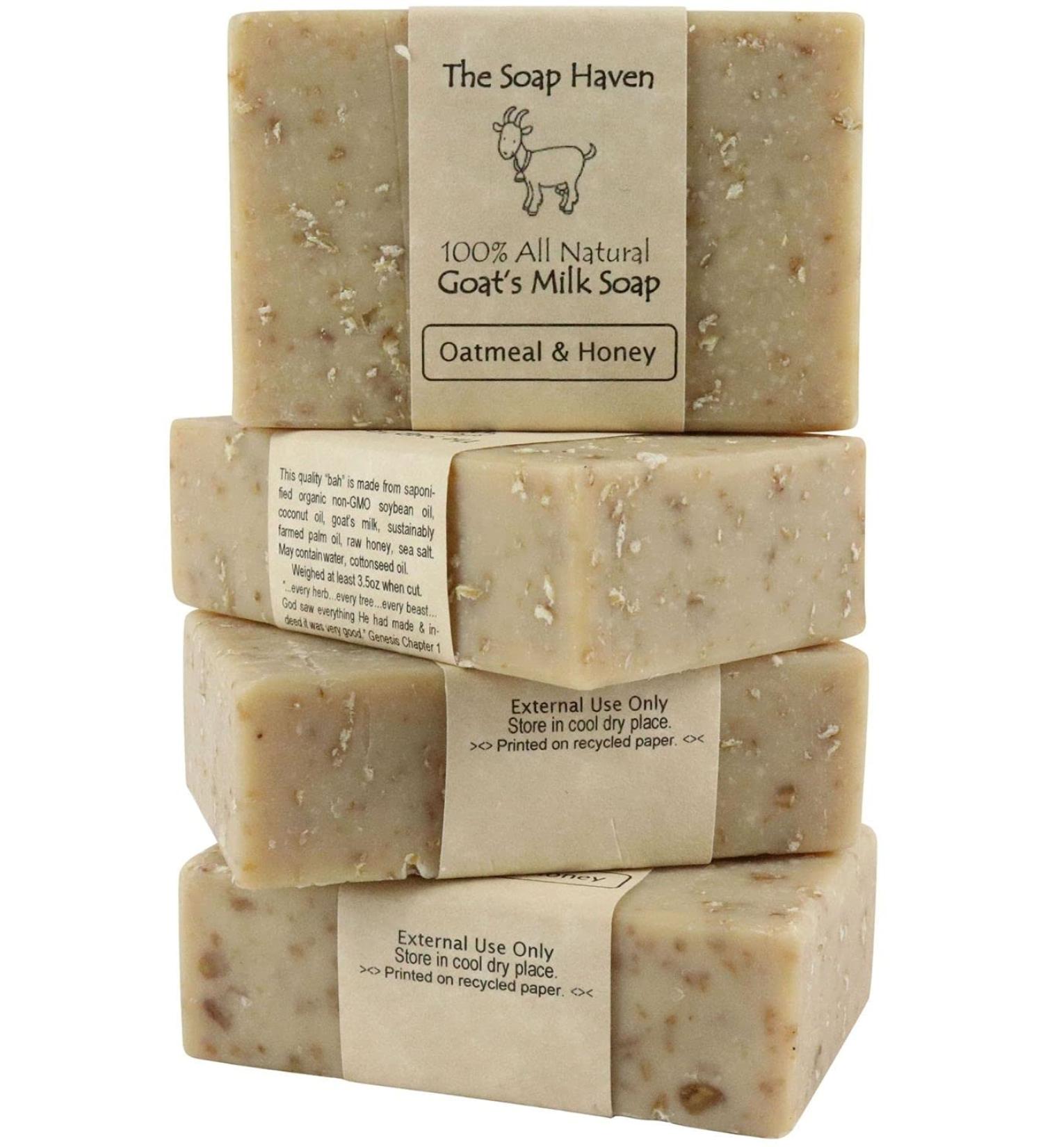 Oatmeal & Honey Goat Milk Soap Bars - Pack of 4 | All Natural, Unscented, Handmade in USA | Ideal for Sensitive Skin | SLS & Paraben Free - Buy Online on SooperMarket.com