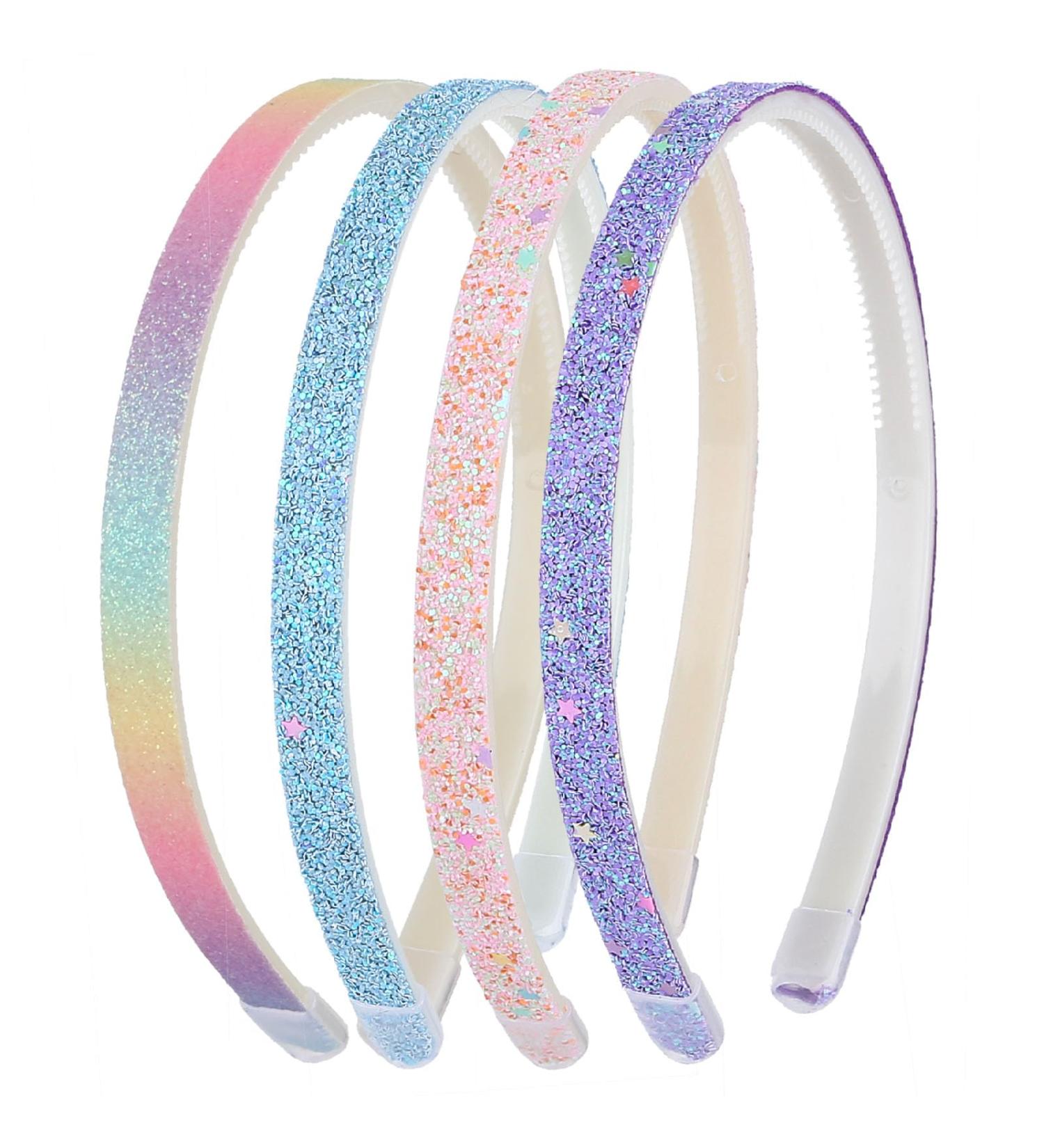 WLLHYF Glitter Headband 4pcs Plastic Sparkly Cute Non Slip Chunky Hairbands Thick Bling Confetti Rainbow Hair Bands with Teeth Little Girls Colorful Hair Accessories solid color stars - Buy Online on SooperMarket.com