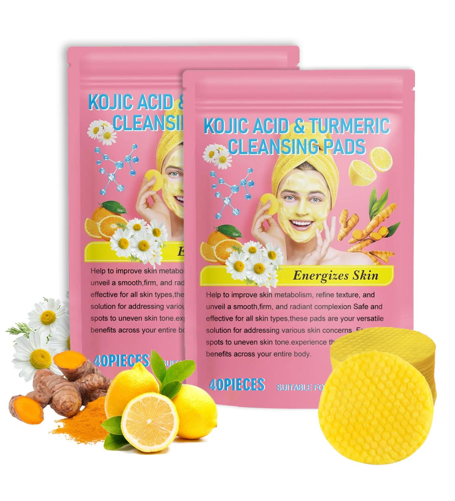 Turmeric Kojic Acid Pads 80 Pads Turmeric Cleansing Pads for Face Help Balance Skin Fat and Water Gentle and Non-Irritating - Buy Online on SooperMarket.com