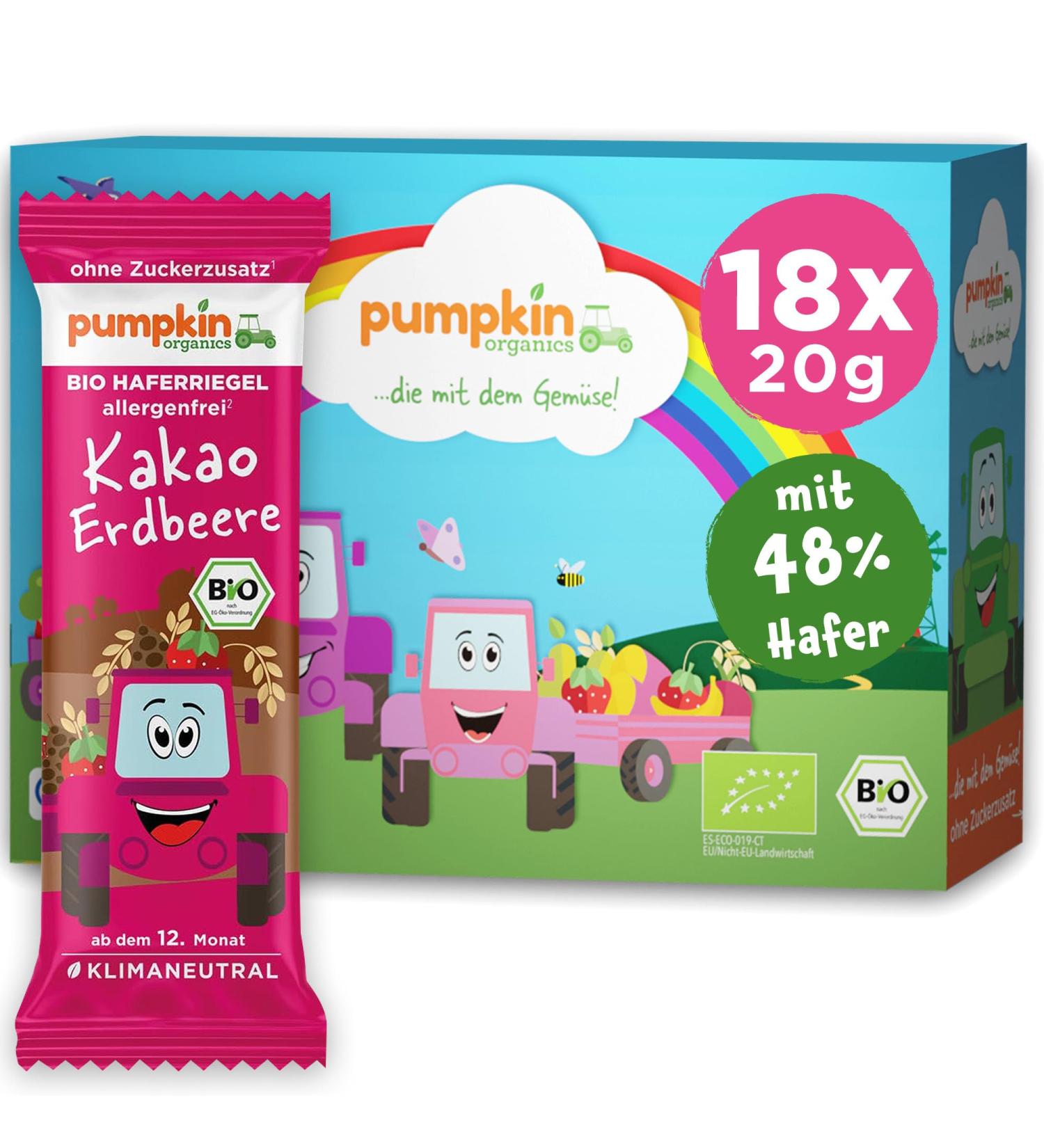 Buy Pumpkin Organics Bio Haferriegel Cocoa Strawberry (18x20g) - Sugar-Free Gluten-Free Oat & Fruit Bars for Babies & Kids - Allergen-Free Snacks - Buy Online on SooperMarket.com