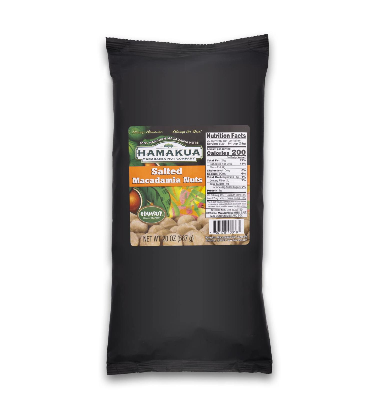Hamakua Macadamia Nuts - Bulk Macadamias - Hawaiian Grown Dry Roasted Half and Whole Macadamias - Natural Eco-Friendly Macadamia Nuts - Salted Macadamia Nuts - 20oz Salted 1.25 Pound (Pack of 1)