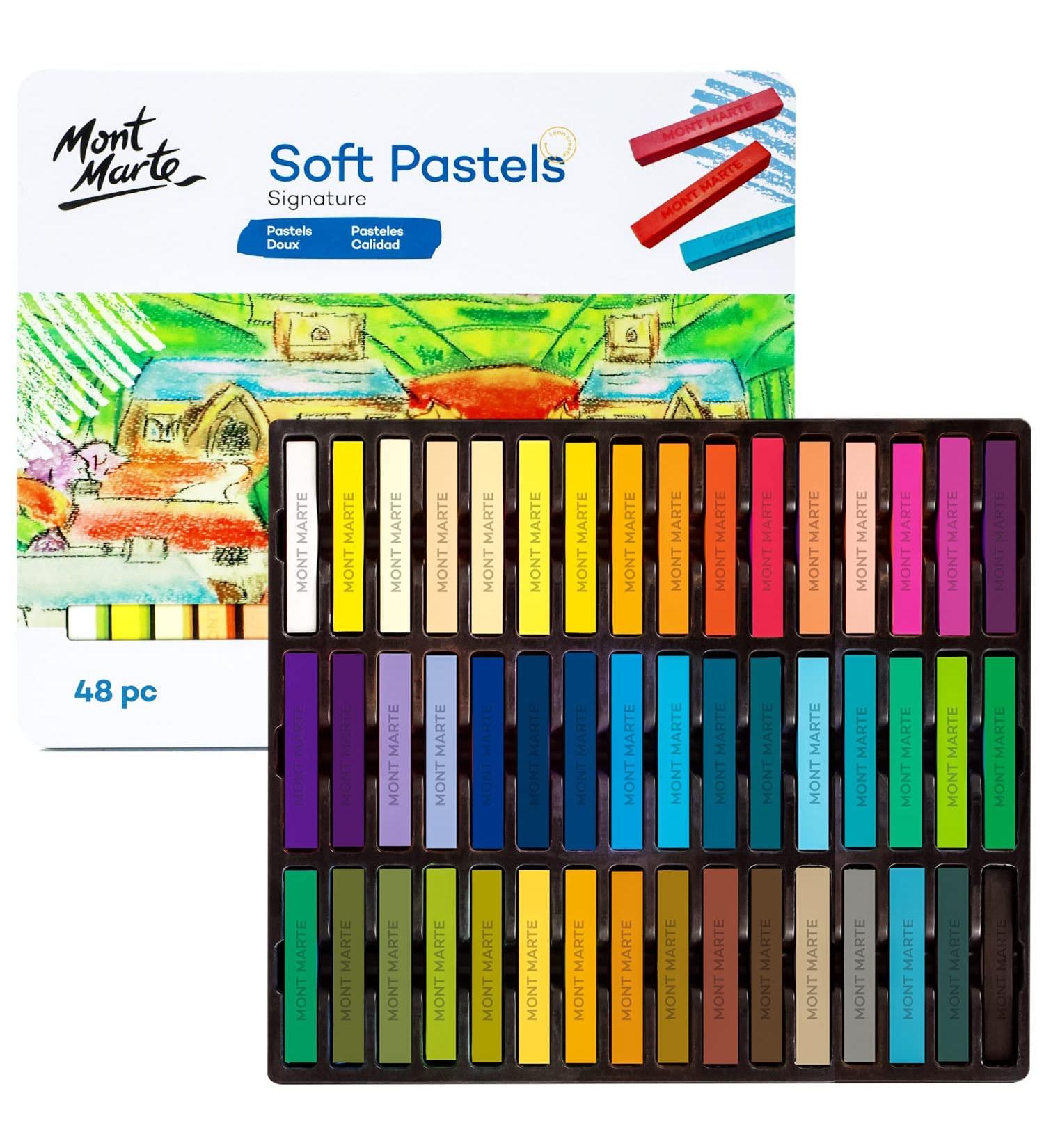 Mont Marte Soft Pastels in Tin Box Signature 48pc - Vibrant Assorted Colors for Art, Craft, Coloring, Sketching - Great Blending, Storage Case Included - Buy Online on SooperMarket.com