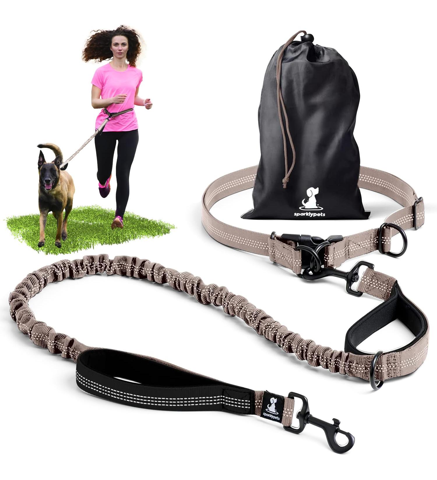 2-in-1 Jogging Line & Dog Leash for Large/Medium Dogs | Double Handle Belly Belt Leash - Perfect for Walking Jogging & Hiking - Army Green - Buy Online on SooperMarket.com