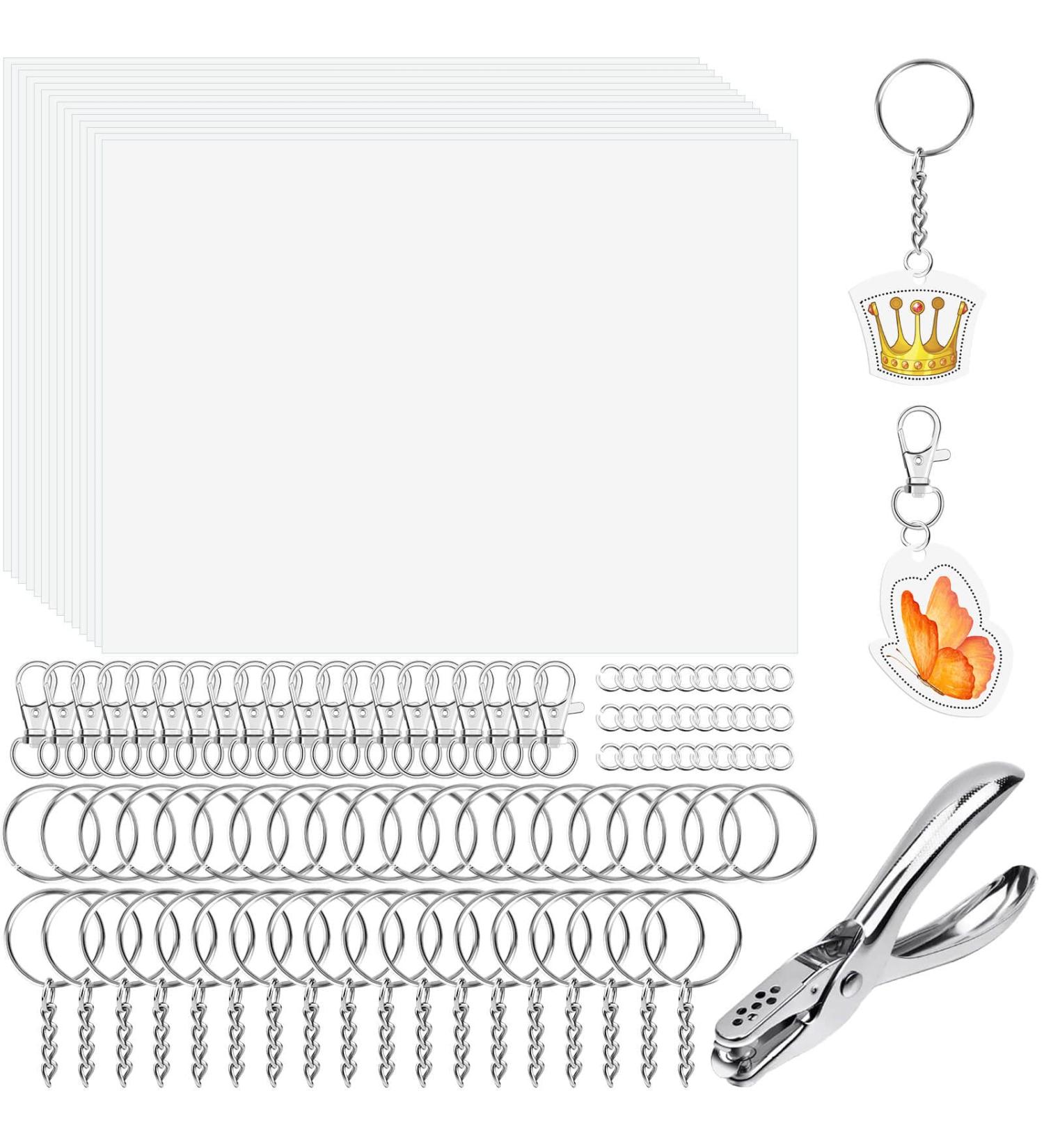 Cridoz Shrinky Dink Keychain Kit - 20 Sheets, Keychain Clip, Split Key Rings, Jump Rings, Hole Punch for Kids Creative Fun - Buy Online on SooperMarket.com