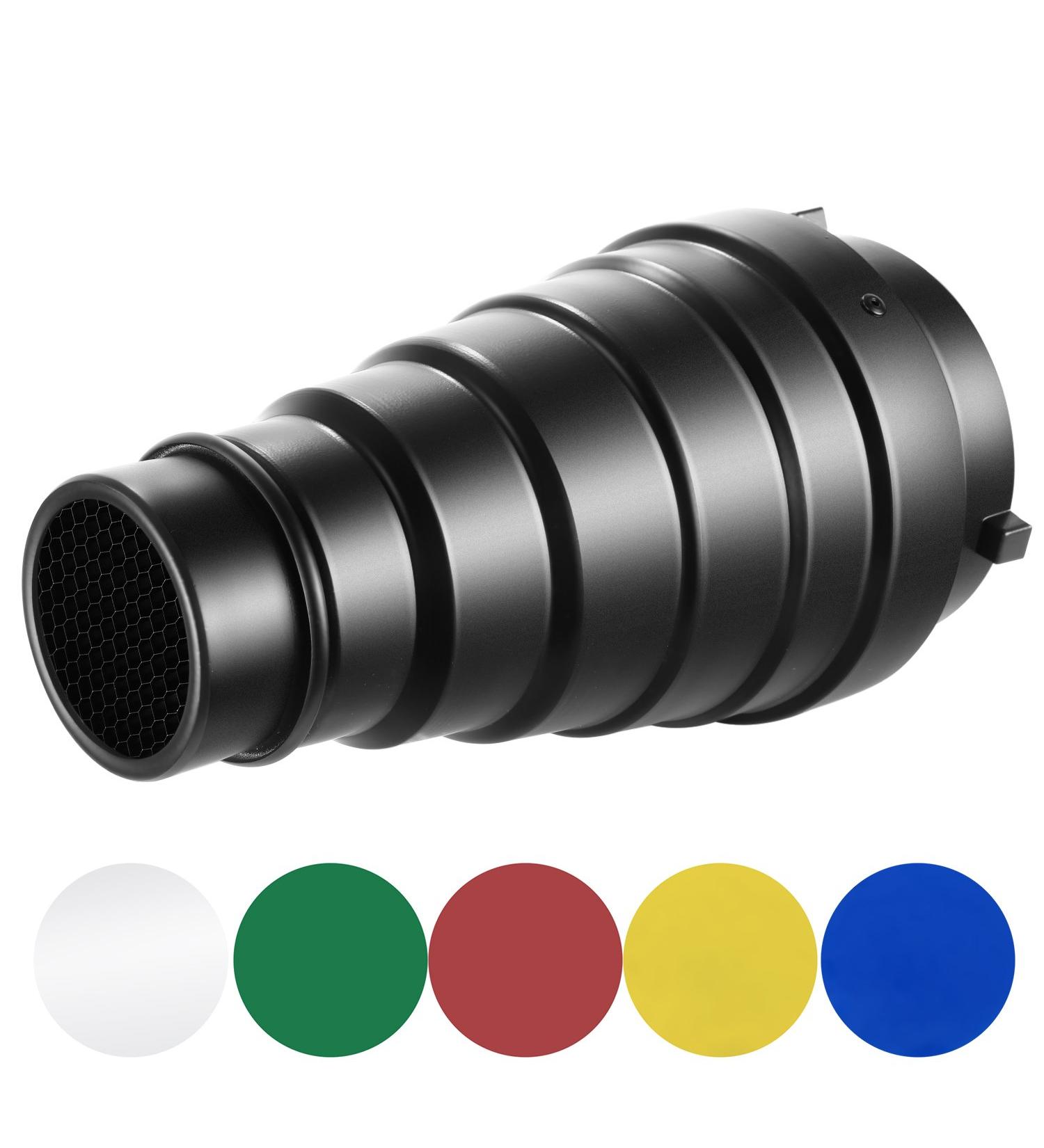 Neewer Medium Aluminum Alloy Conical Snoot Kit with Honeycomb Grid and Color Gel Filters for Bowens Mount Studio Strobe - Photography Flash Light Accessories - Buy Online on SooperMarket.com